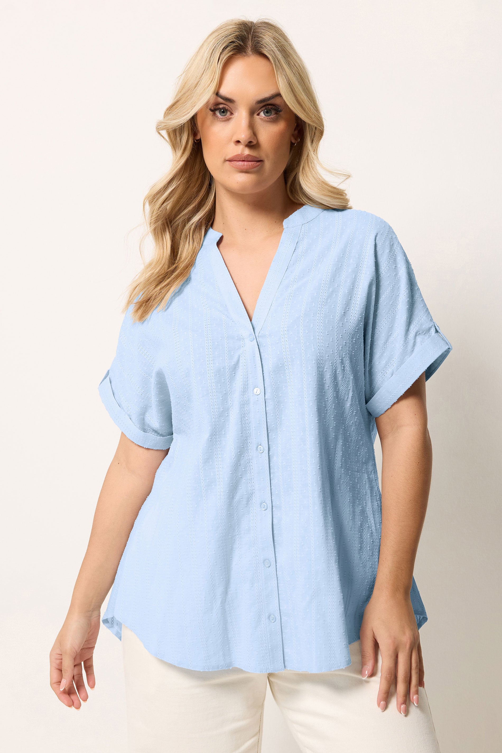 YOURS Plus Size Blue Dobby Textured Blouse | Yours Clothing 3
