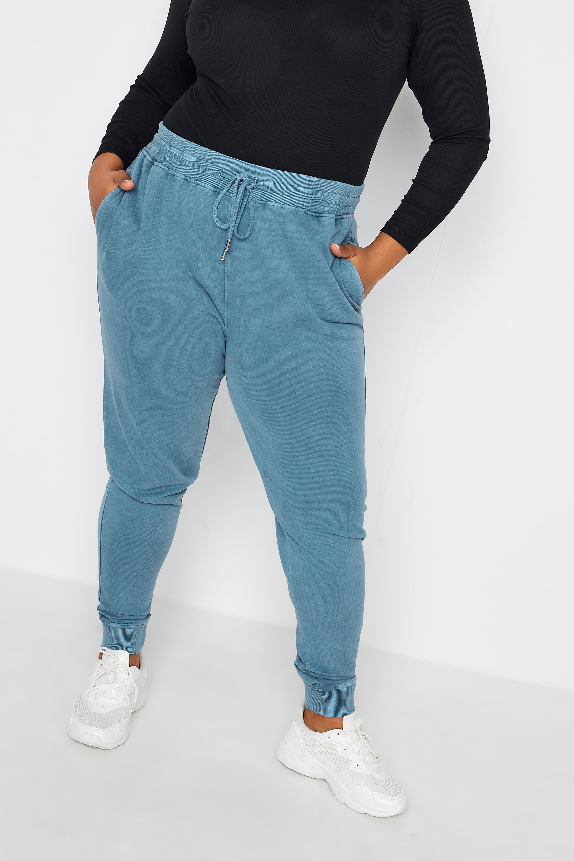 YOURS Plus Size Blue Acid Wash Joggers | Yours Clothing 1