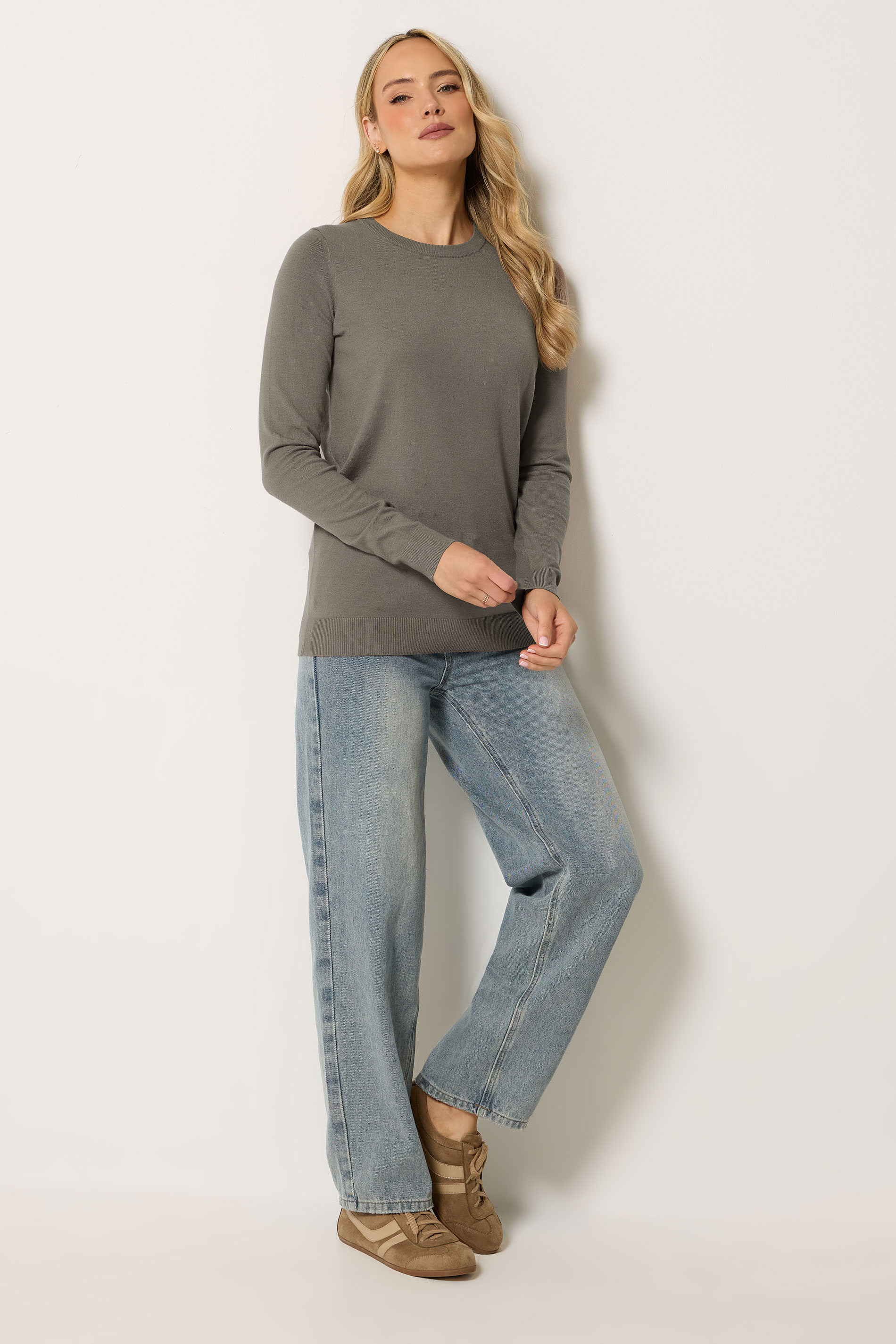 LTS Tall Women's Mocha Brown Knitted Crew Neck Jumper | Long Tall Sally 1