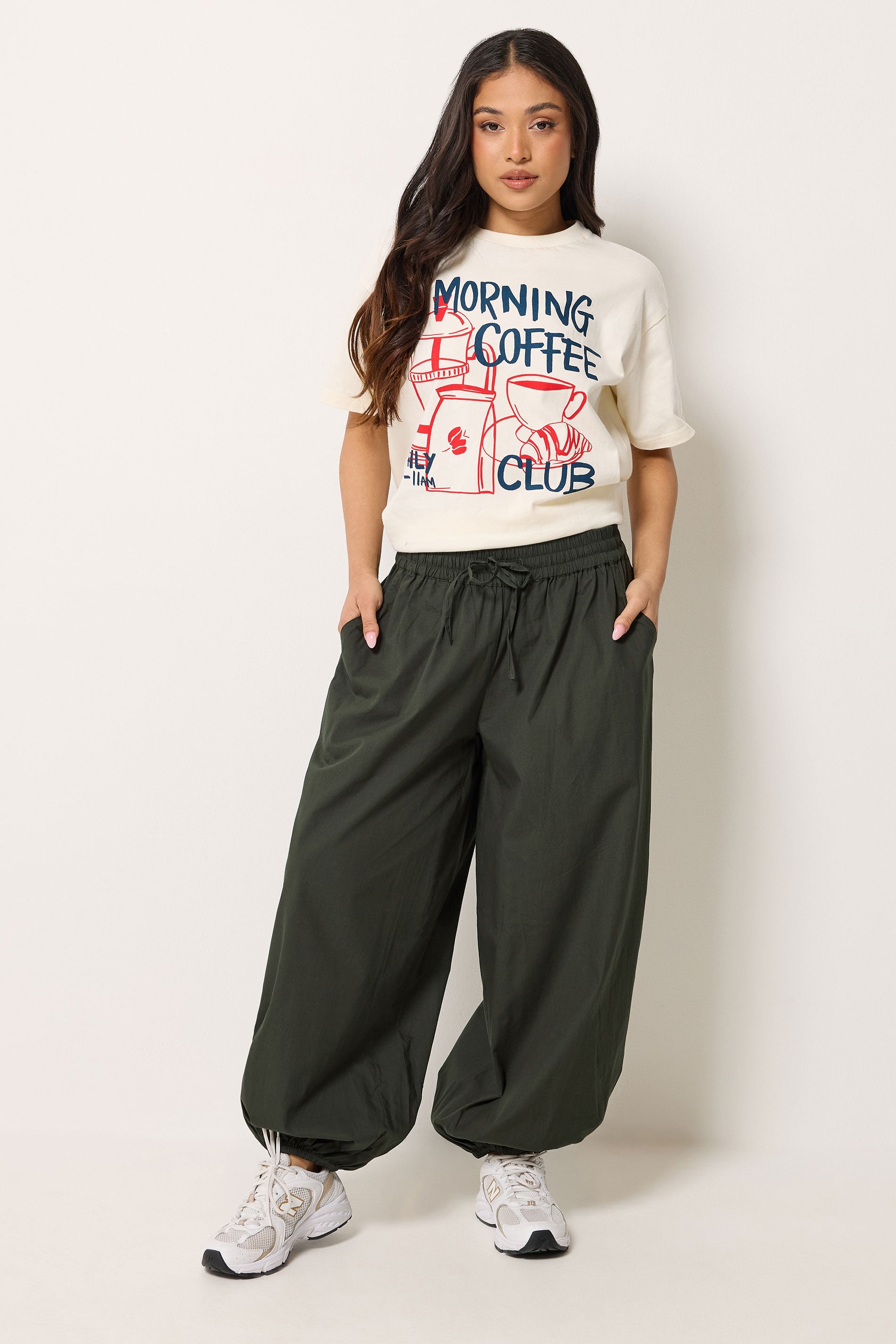 PixieGirl Petite Women's Olive Green Cotton Cuffed Balloon Trousers | PixieGirl 2