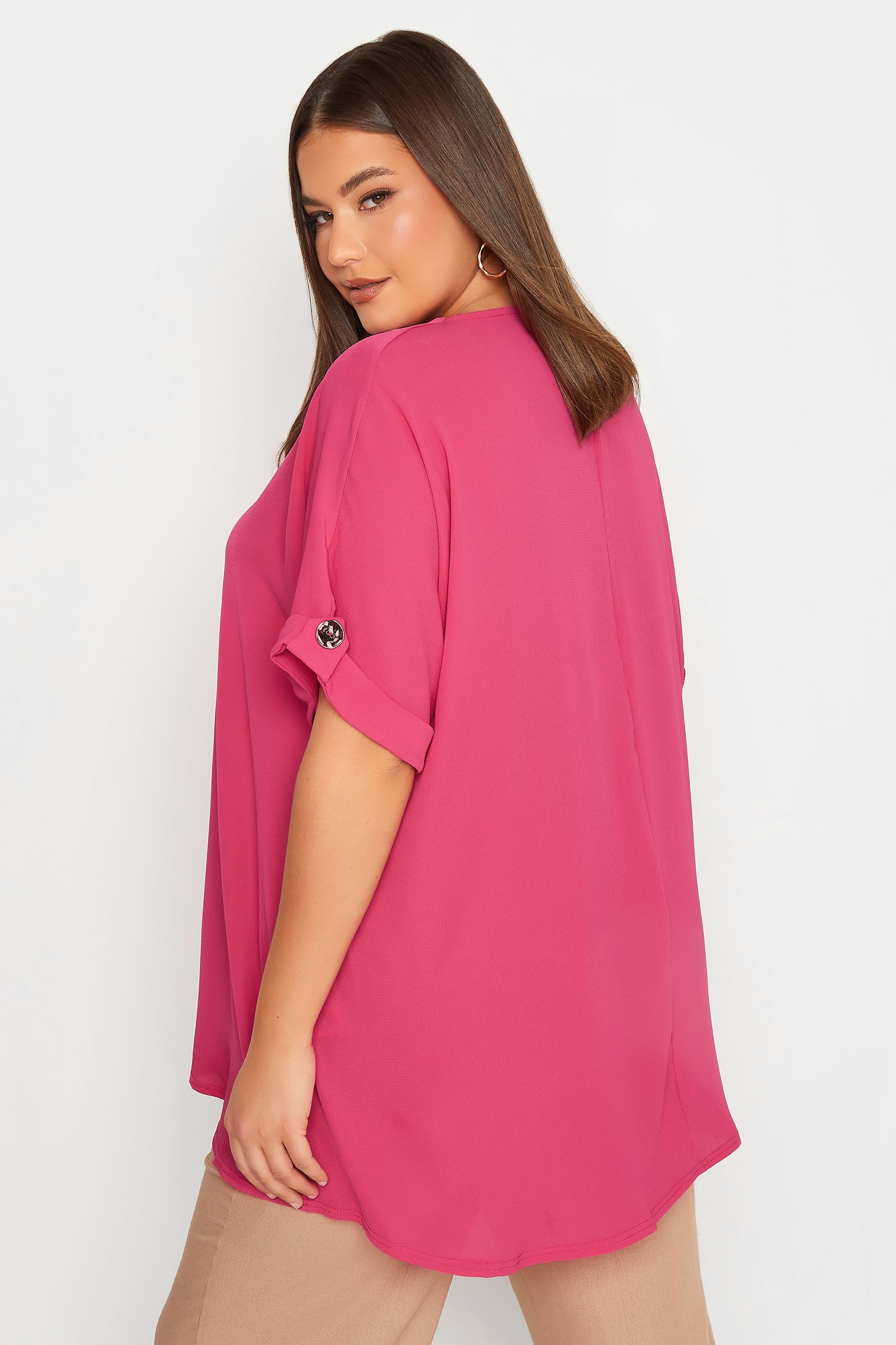 YOURS Curve Plus Size Hot Pink Button Front Blouse | Yours Clothing  3