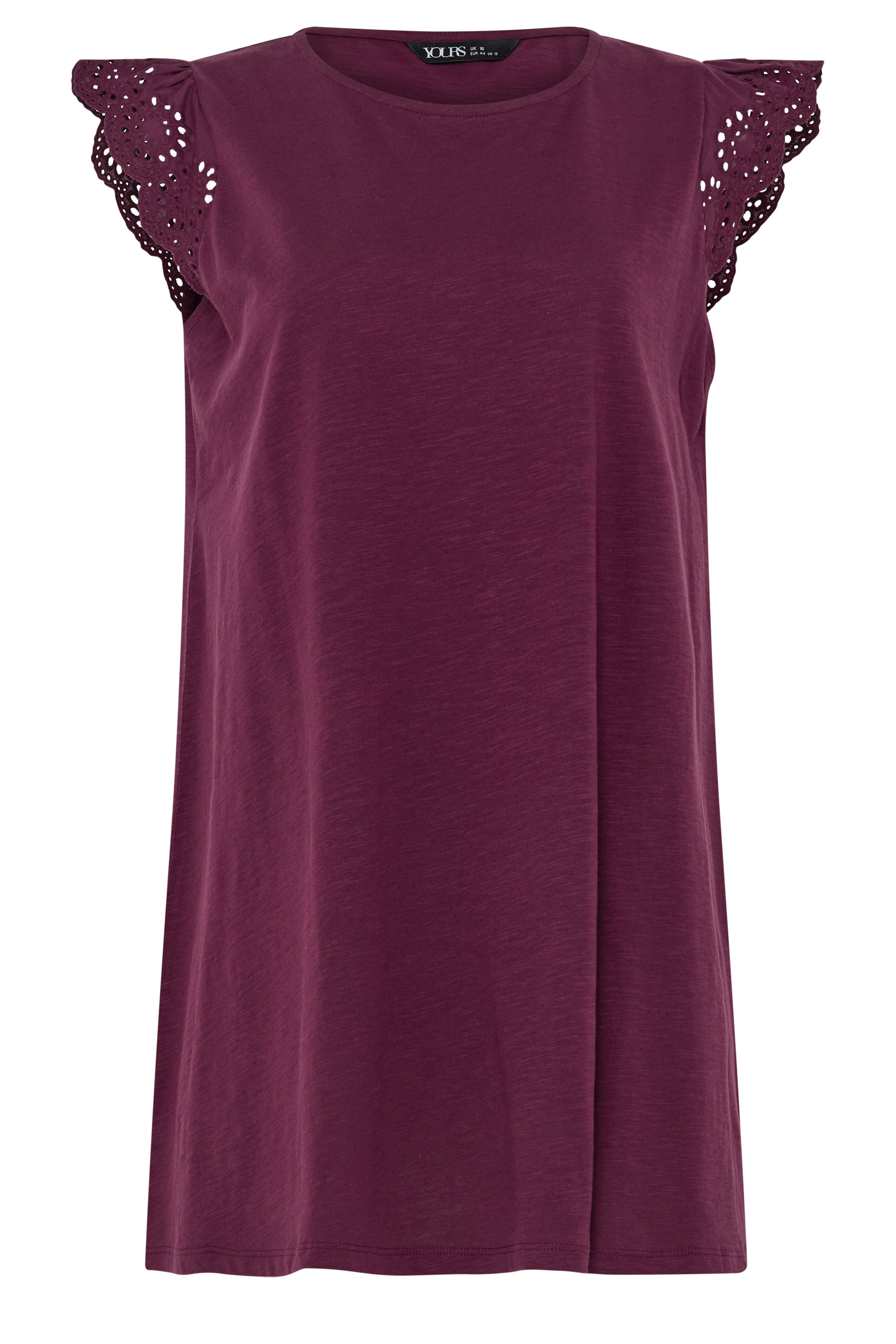 YOURS Plus Size Purple Broderie Frill Vest Top | Yours Clothing 5