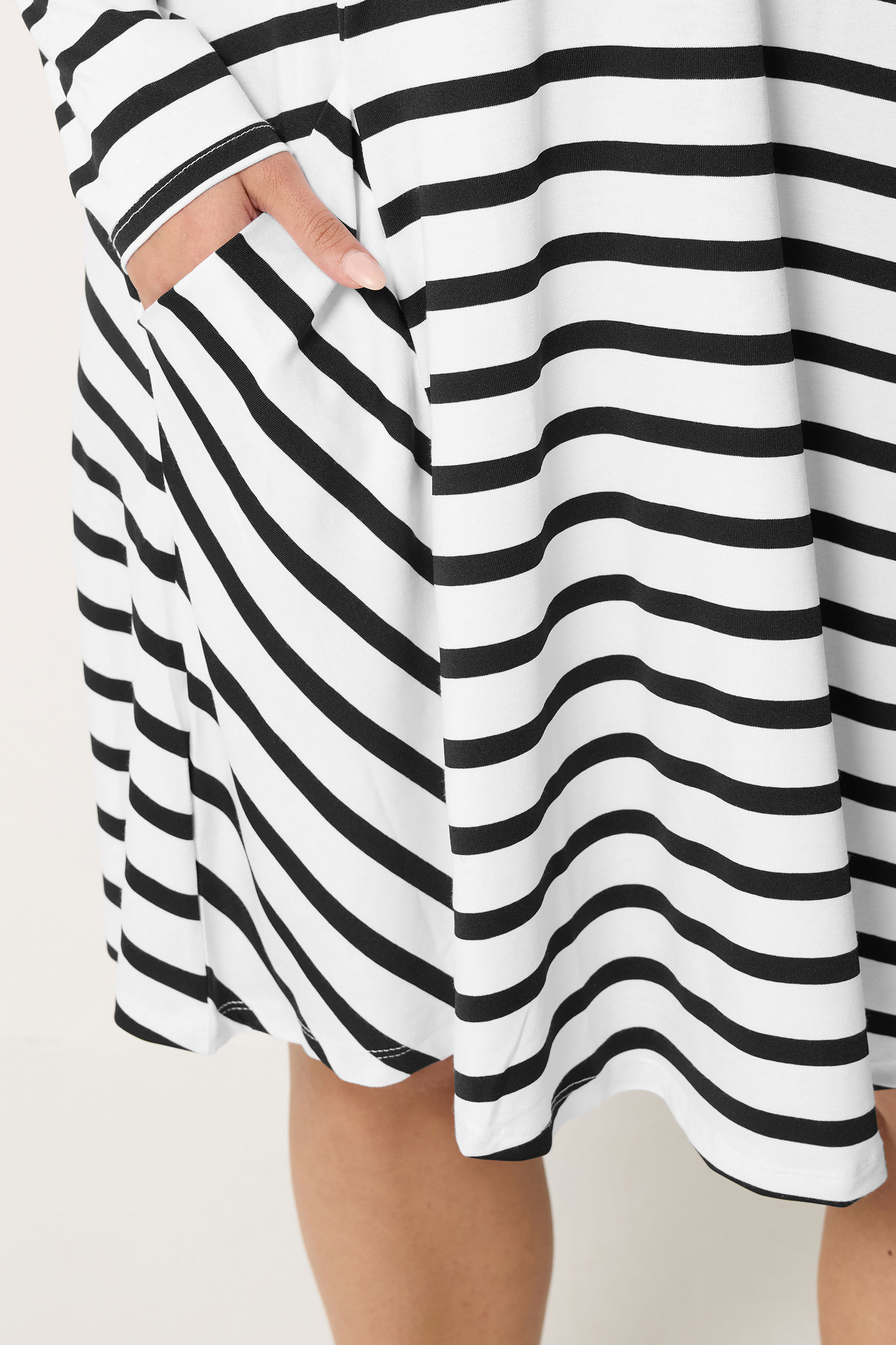 YOURS Plus Size Black & White Stripe Drape Pocket Dress | Yours Clothing 4