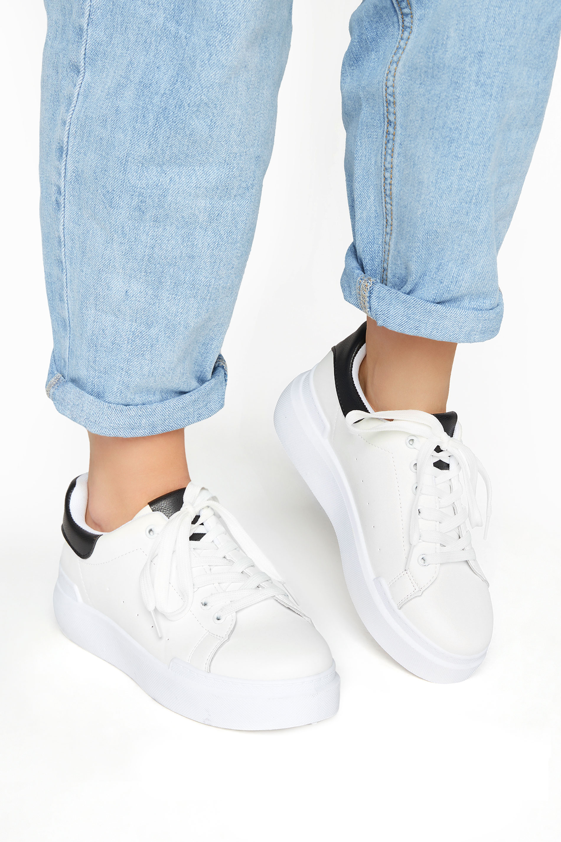 LIMITED COLLECTION White and Black Flatform Trainer In Wide E Fit 1