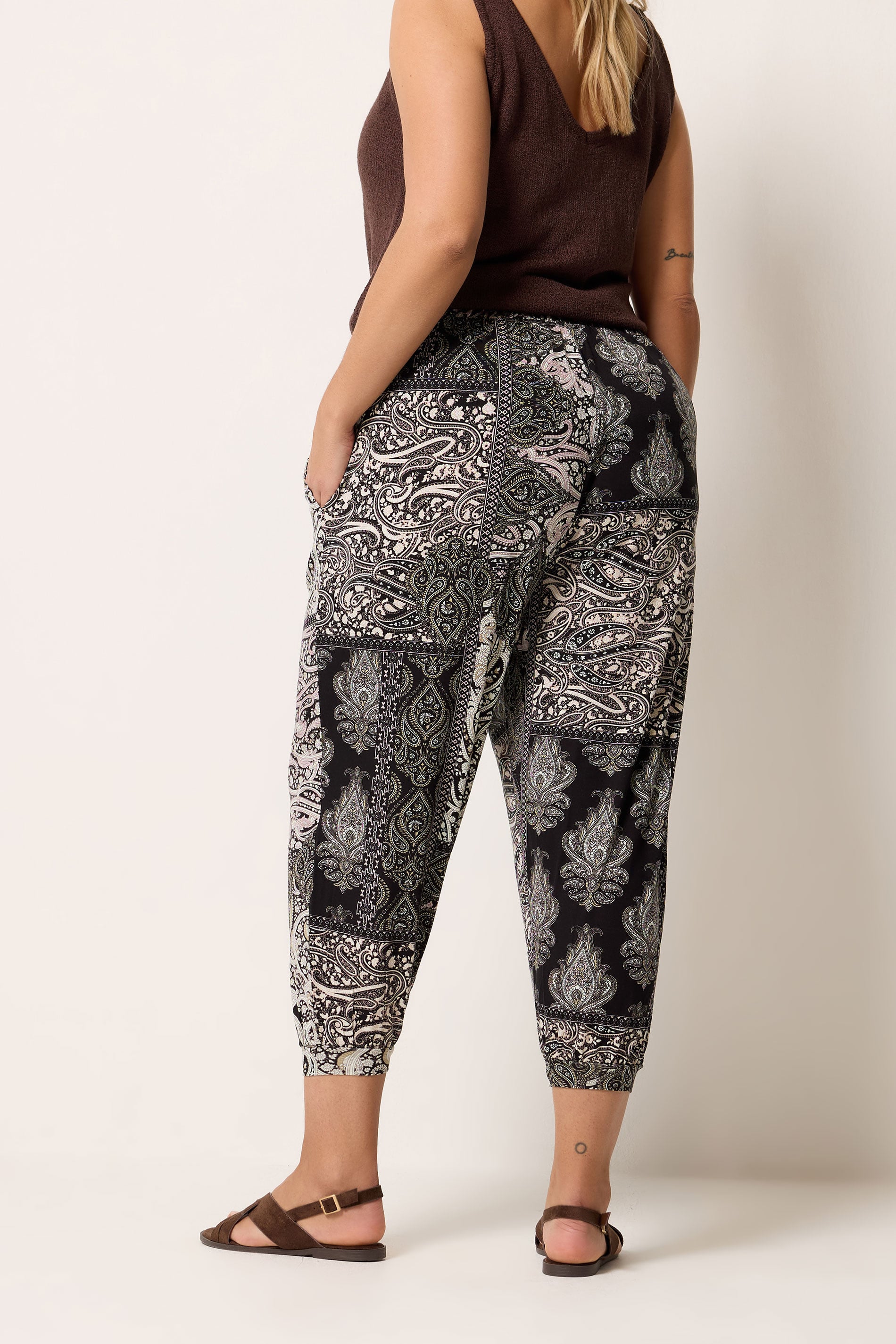 YOURS Plus Size Black Paisley Cropped Trousers | Yours Clothing 2