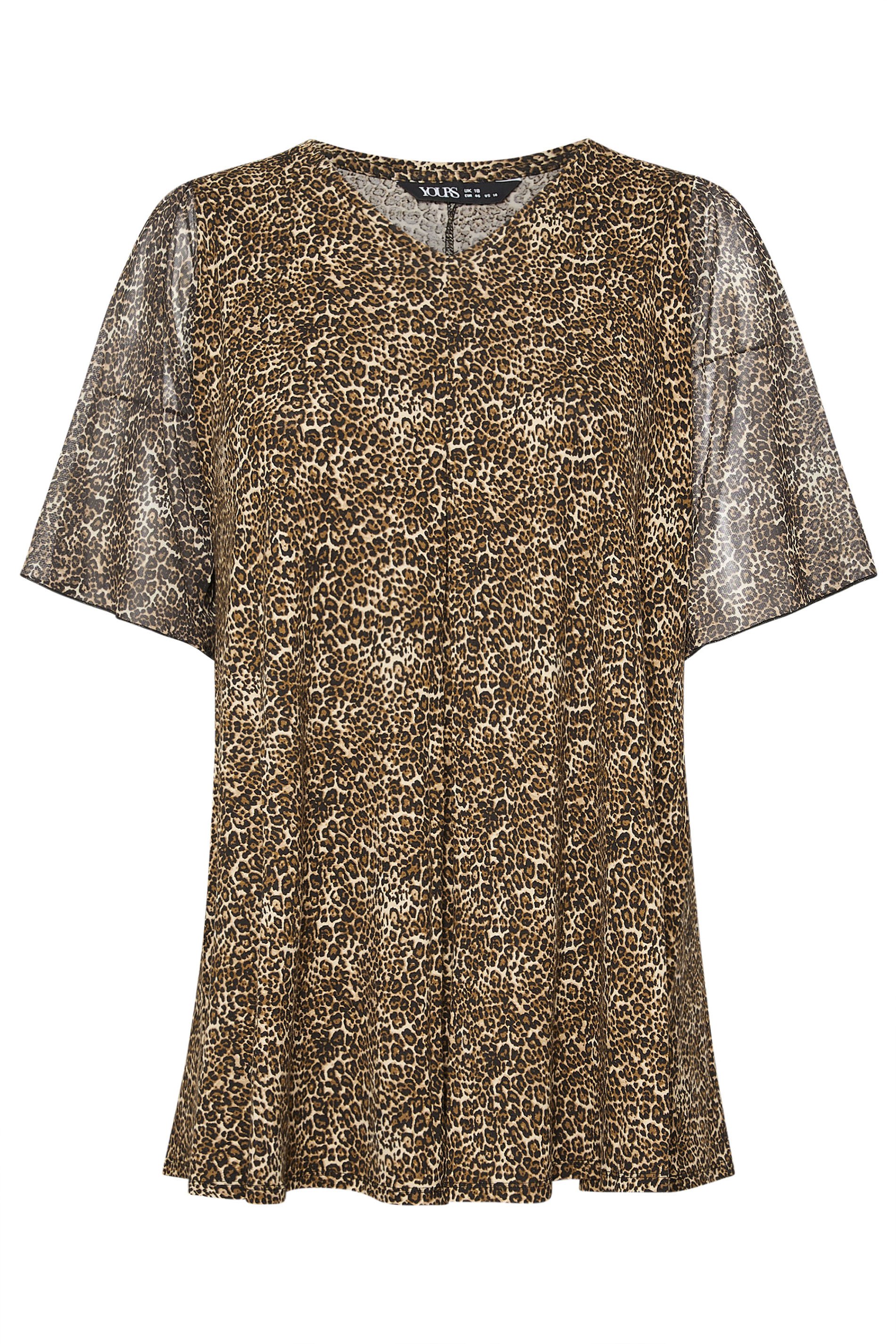 YOURS Plus Size Brown Leopard Print Mesh Swing Top | Yours Clothing