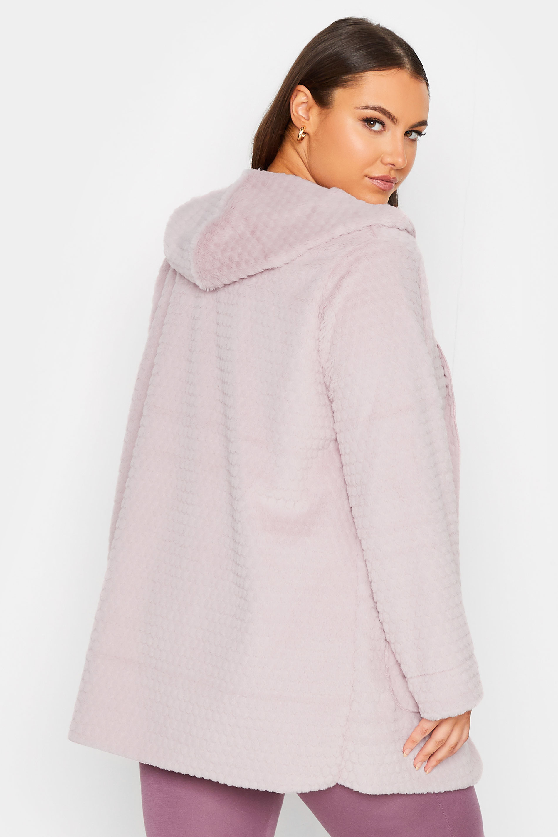 YOURS LUXURY Plus Size Pink Faux Fur Hooded Jacket | Yours Clothing 3