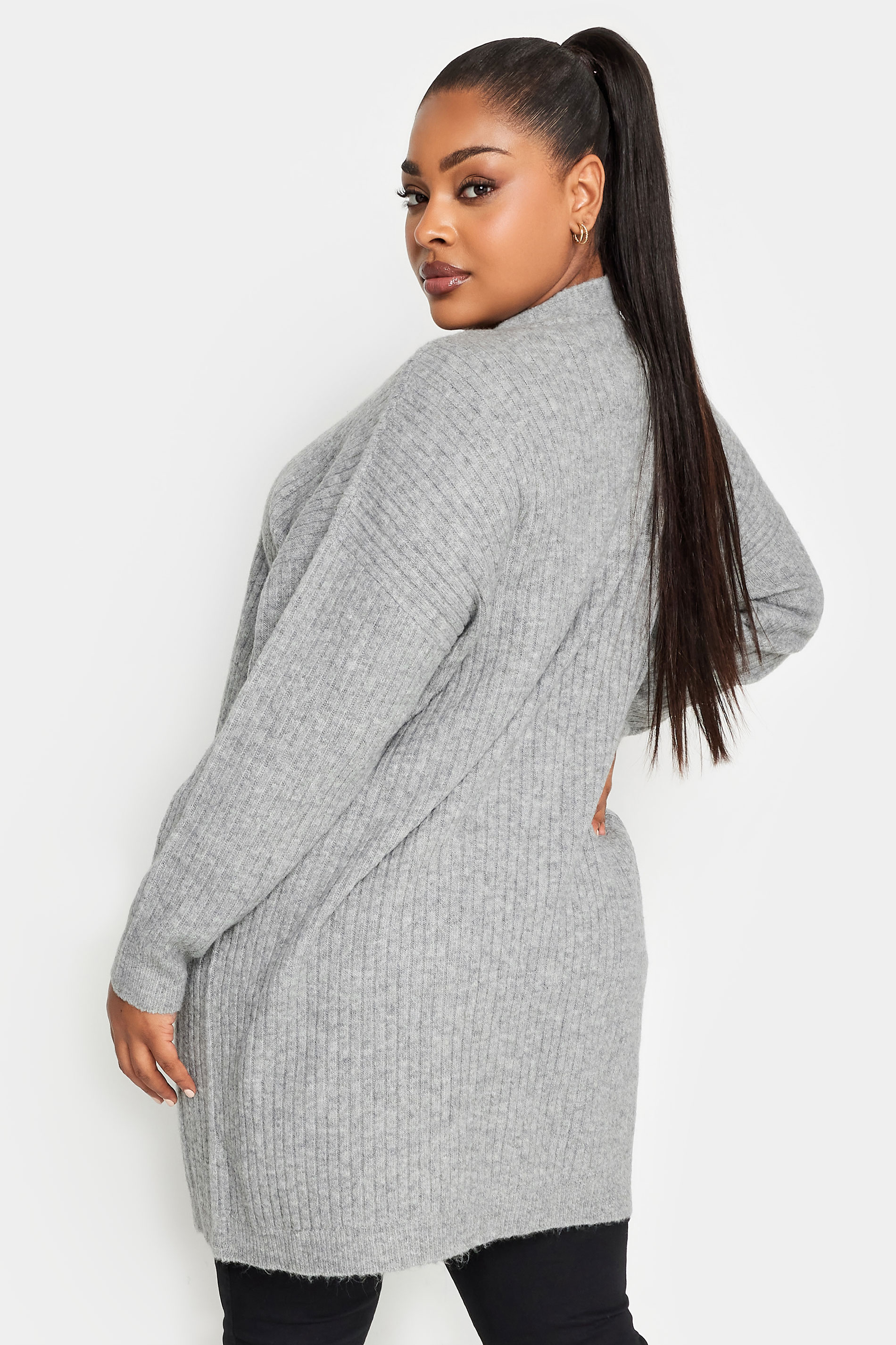 YOURS Plus Size Grey Ribbed Knit Cardigan | Yours Clothing 3