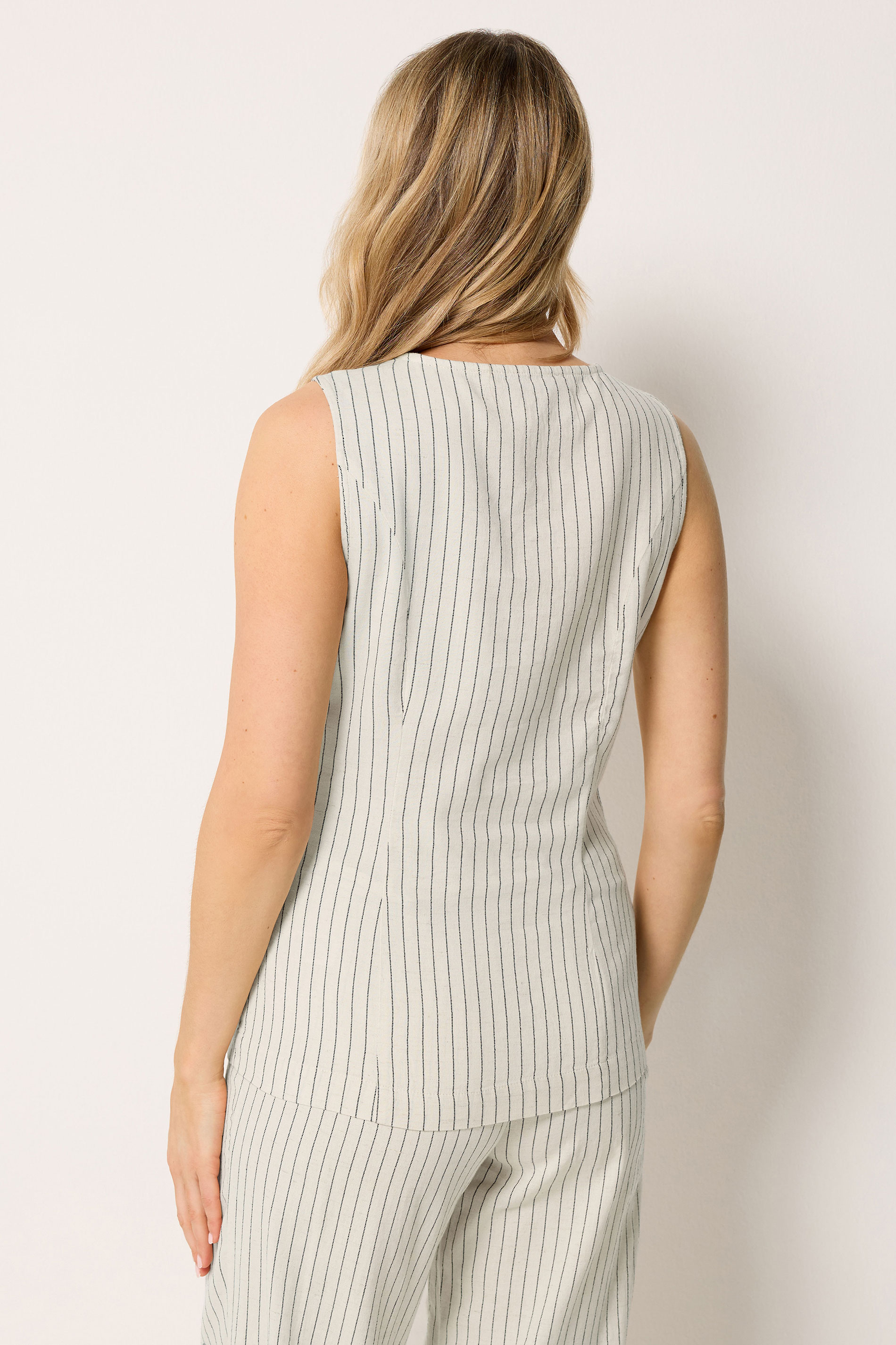 LTS Tall Women's Set Ivory White Pinstripe Waistcoat & Wide Leg Trousers | Long Tall Sally 2