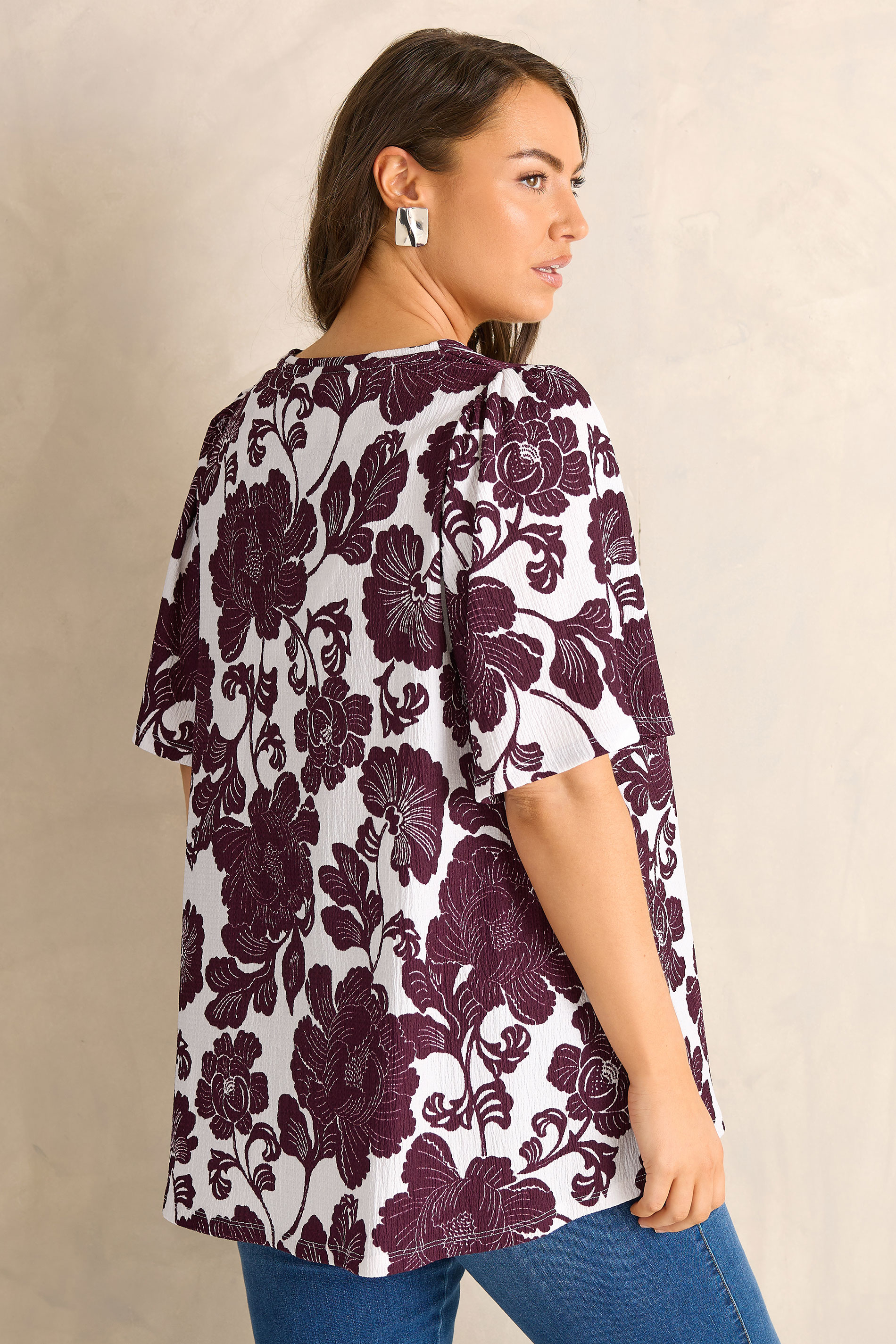 EVANS Plus Size Berry Red Floral Pleat Front Top | Evans 2