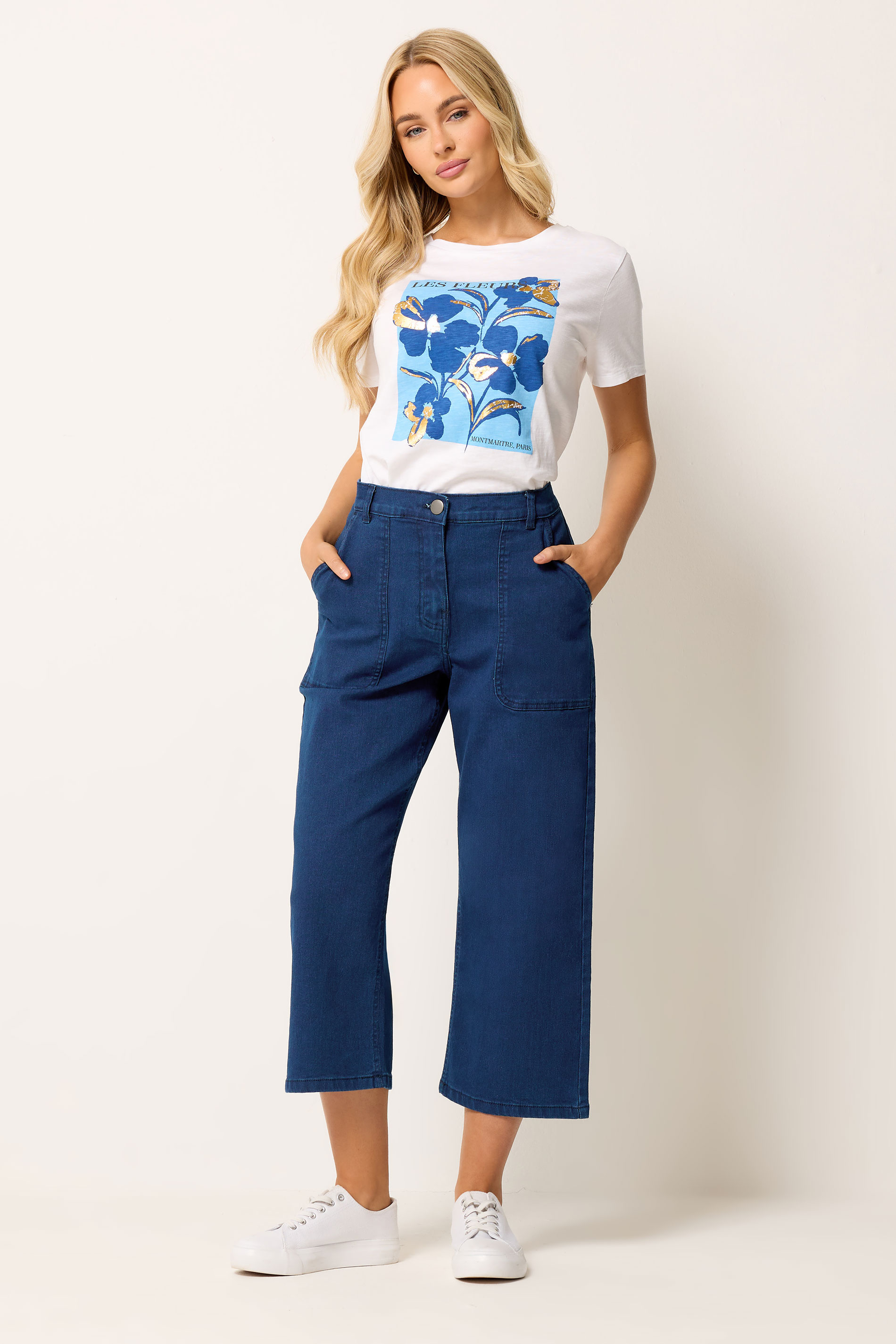 M&Co Indigo Blue Stretch Carpenter Cropped Jeans | M&Co 1