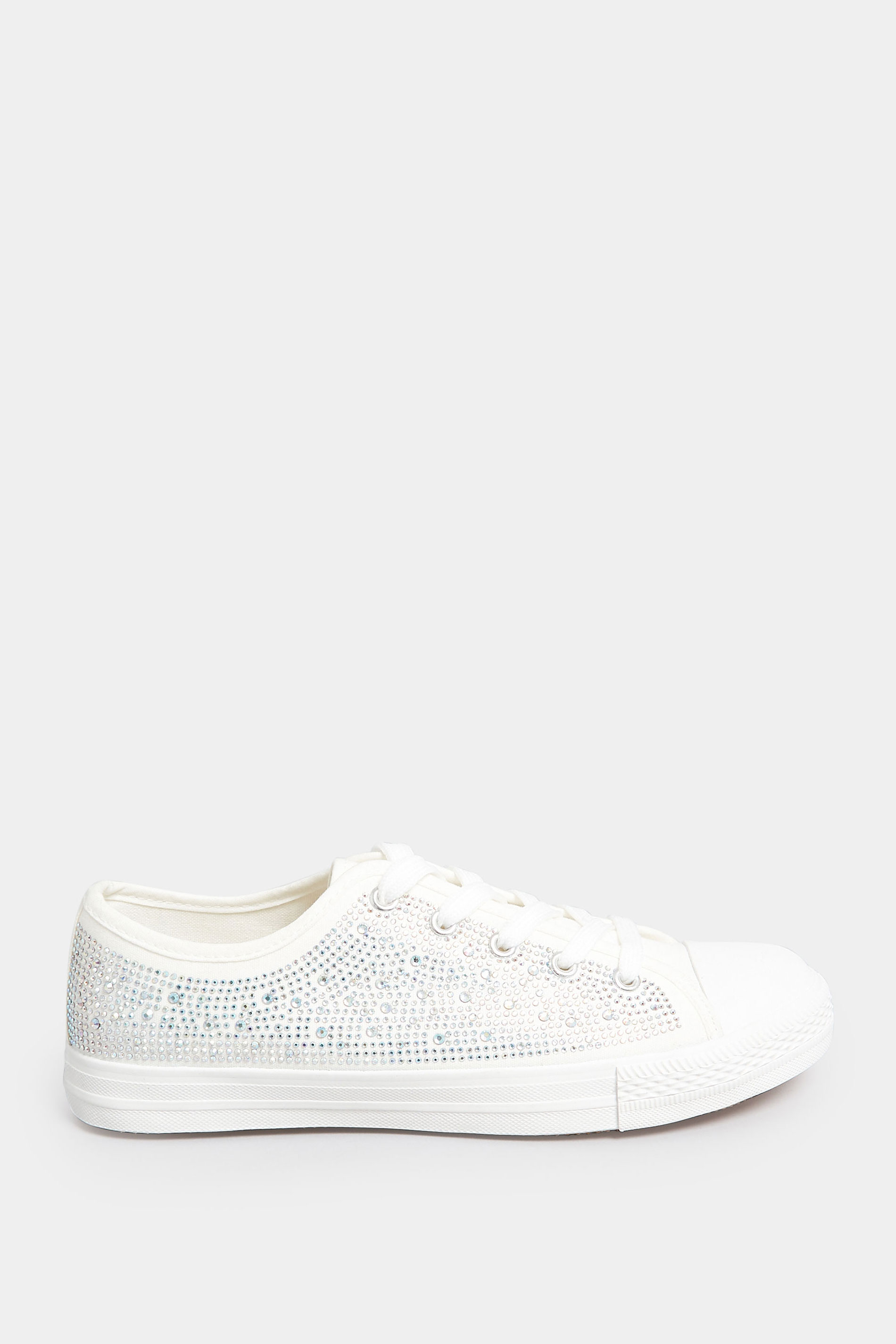White Diamante Low Trainer In Wide E Fit | Yours Clothing 3