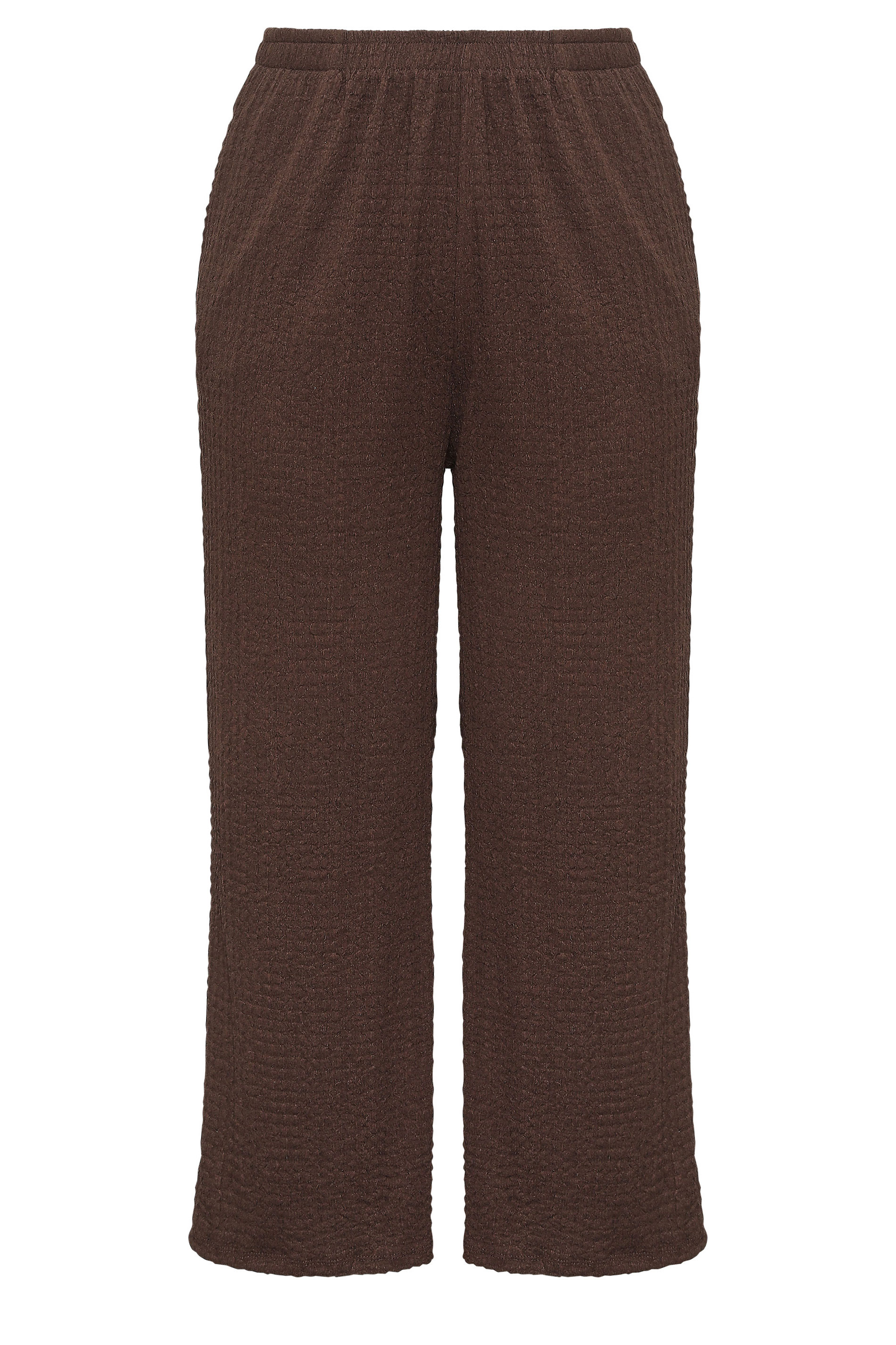 YOURS Plus Size Chocolate Brown Bubble Textured Wide Leg Trousers | Yours Clothing 5