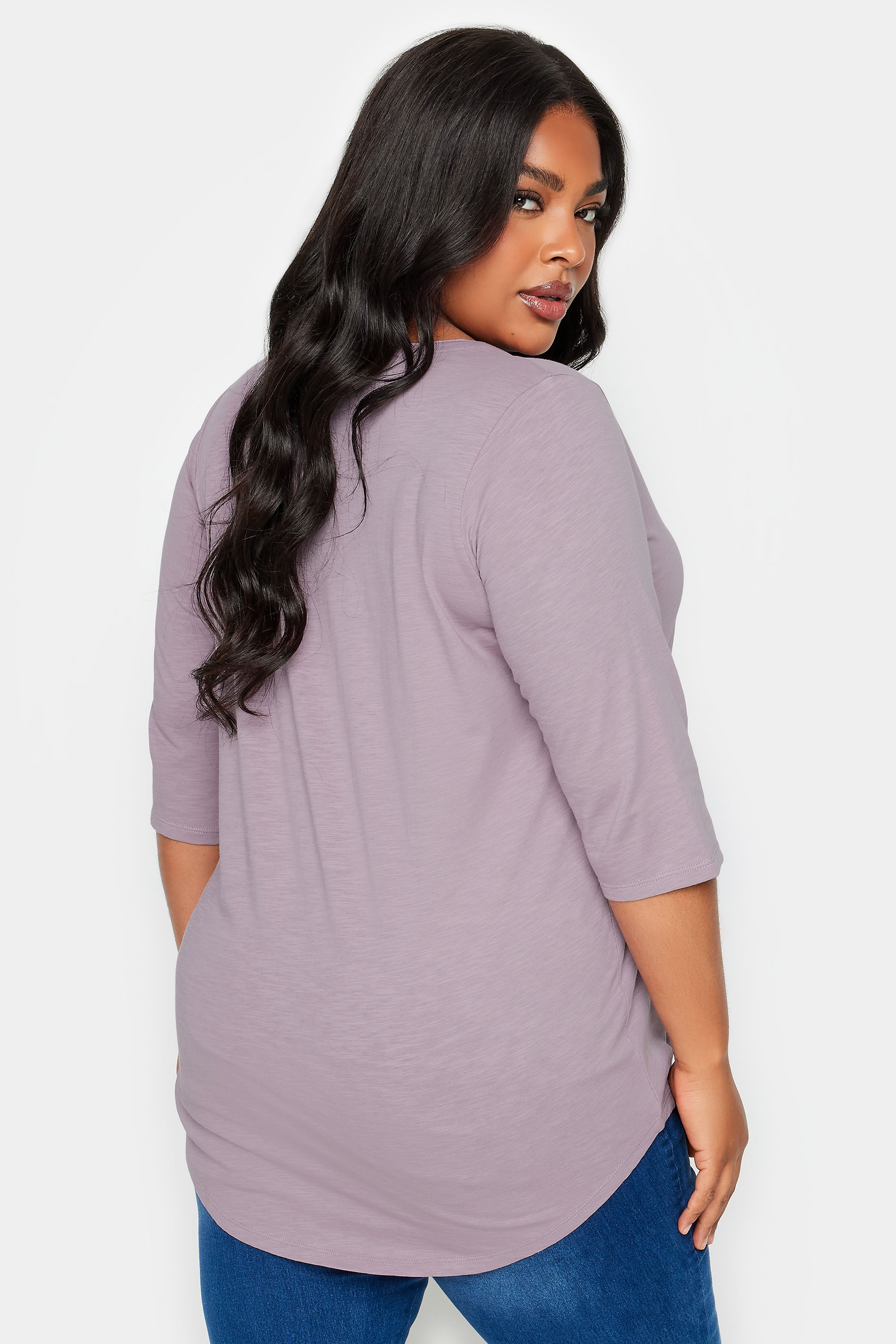 YOURS Plus Size Purple Pintuck Henley T-Shirt | Yours Clothing 3