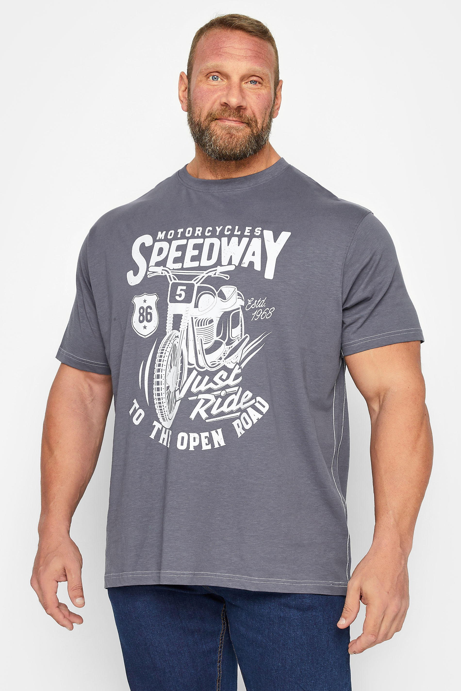 KAM Big & Tall Slate Grey 'Motorcycles Speedway' Slogan Print T-Shirt | BadRhino 1