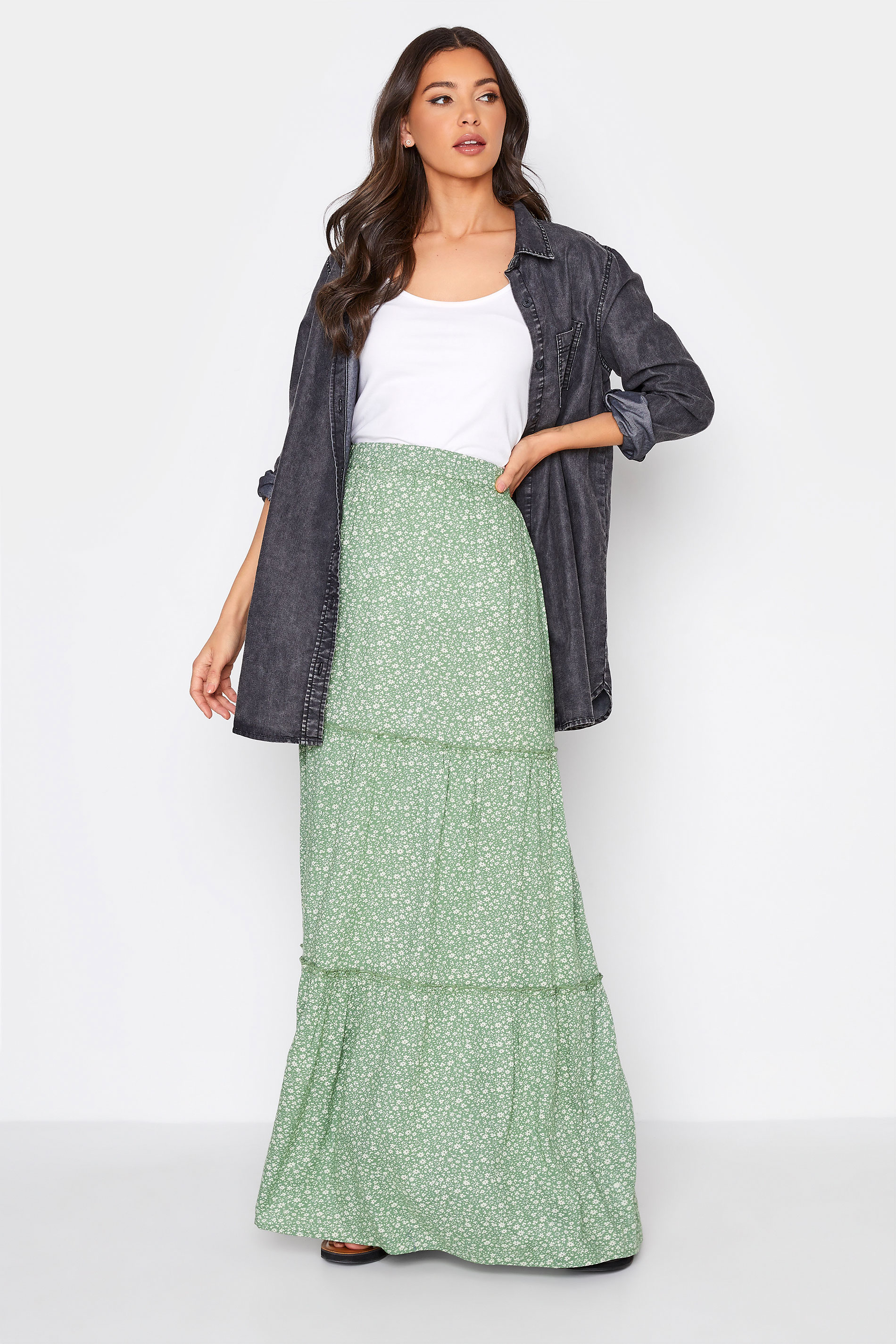 Tall Women's LTS Green Floral Tiered Maxi Skirt | Long Tall Sally  2