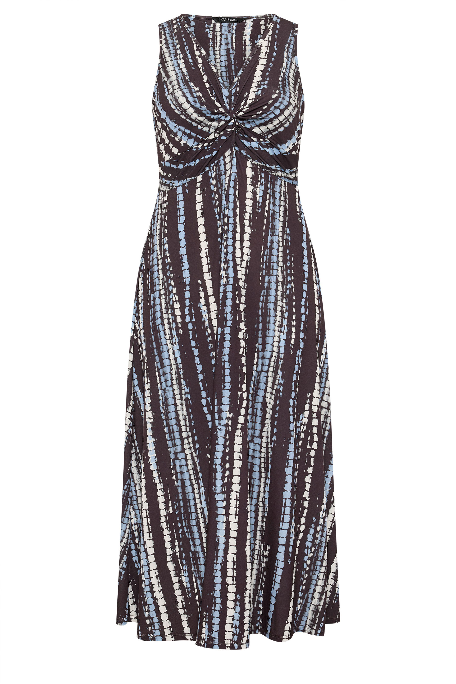 EVANS Plus Size Brown Abstract Print Knot Front Maxi Dress | Evans 5