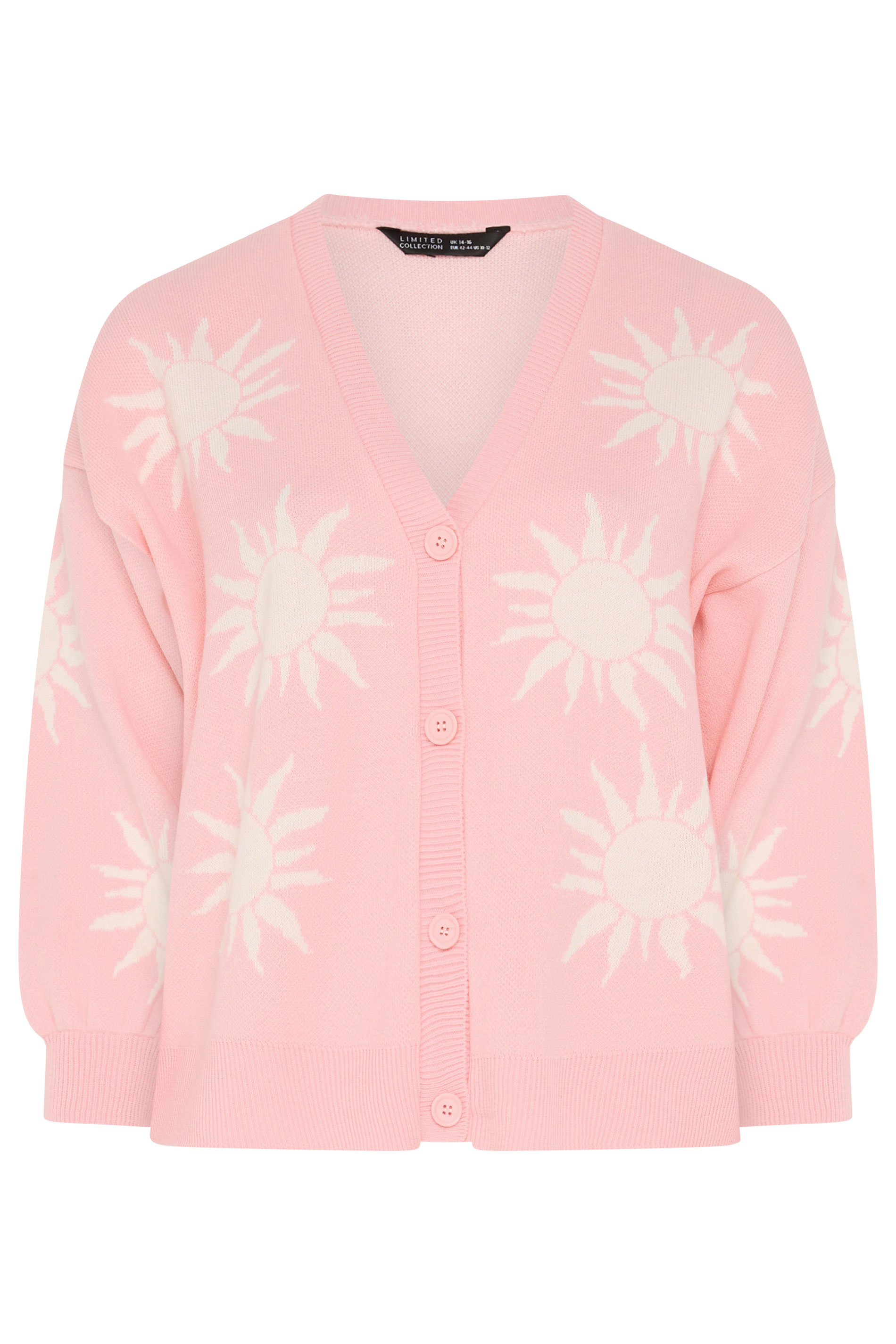 LIMITED COLLECTION Plus Size Pink Sun Balloon Sleeve Knitted Cardigan | Yours Clothing 6
