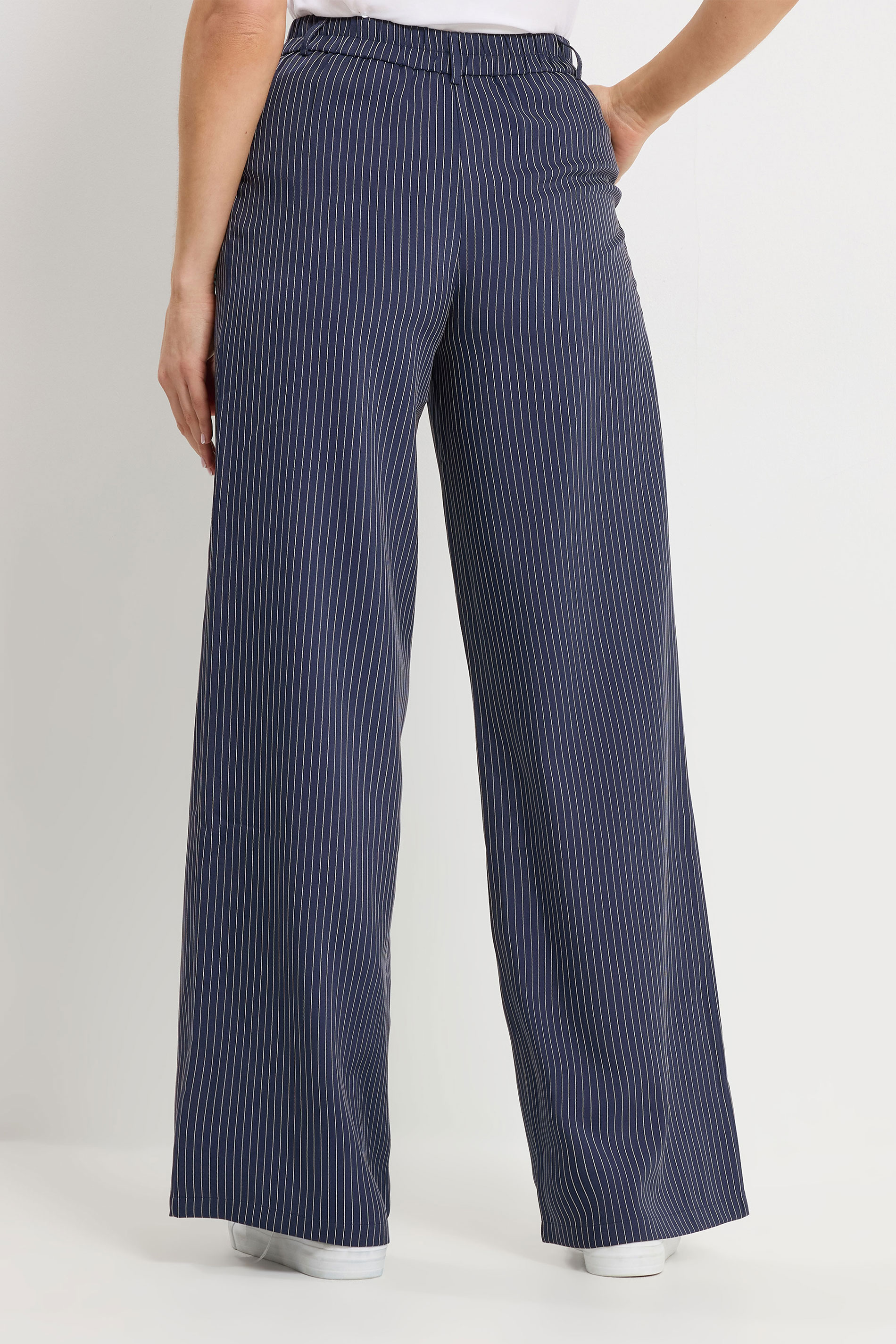 LTS Tall Women's Set Navy Blue Pinstripe Waistcoat & Wide Leg Trousers | Long Tall Sally 6