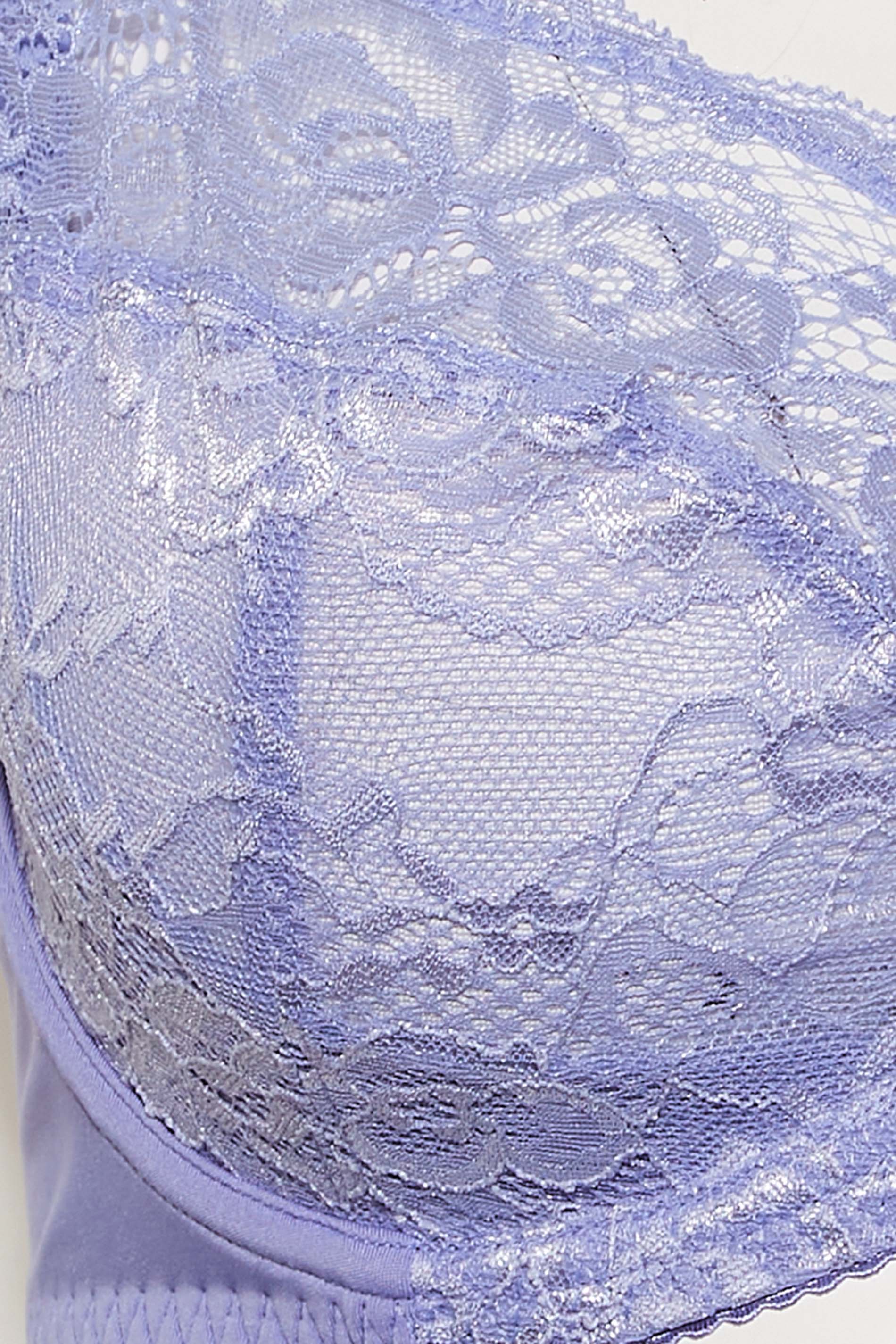 Plus Size Lavender Purple Stretch Lace Non-Padded Underwired Balcony Bra | Yours Clothing 3