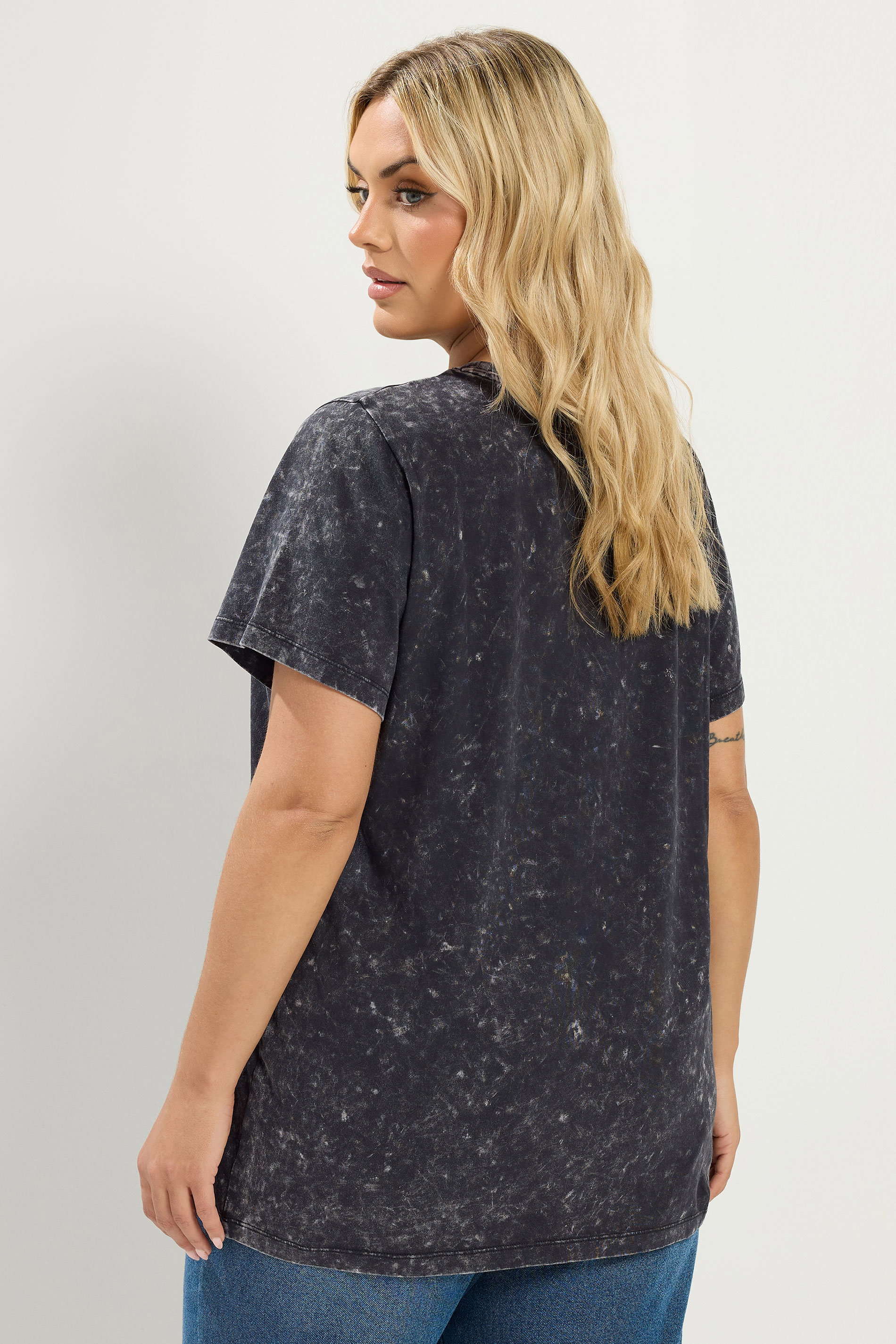 YOURS Plus Size Grey Acid Wash Flower T-Shirt | Yours Clothing 2