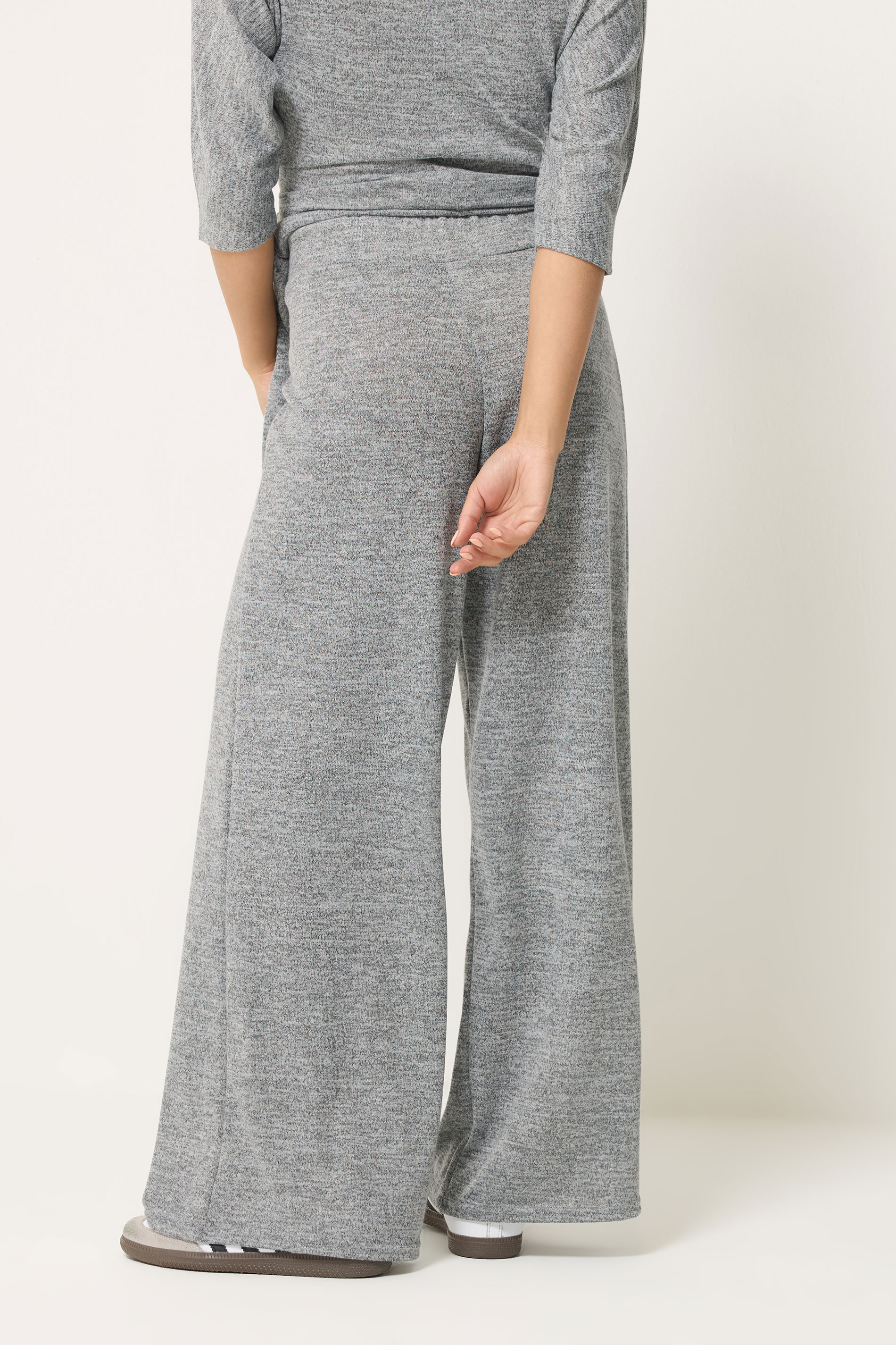 PixieGirl Petite Women's Grey Marl Soft Touch Wide Leg Trousers | PixieGirl 2