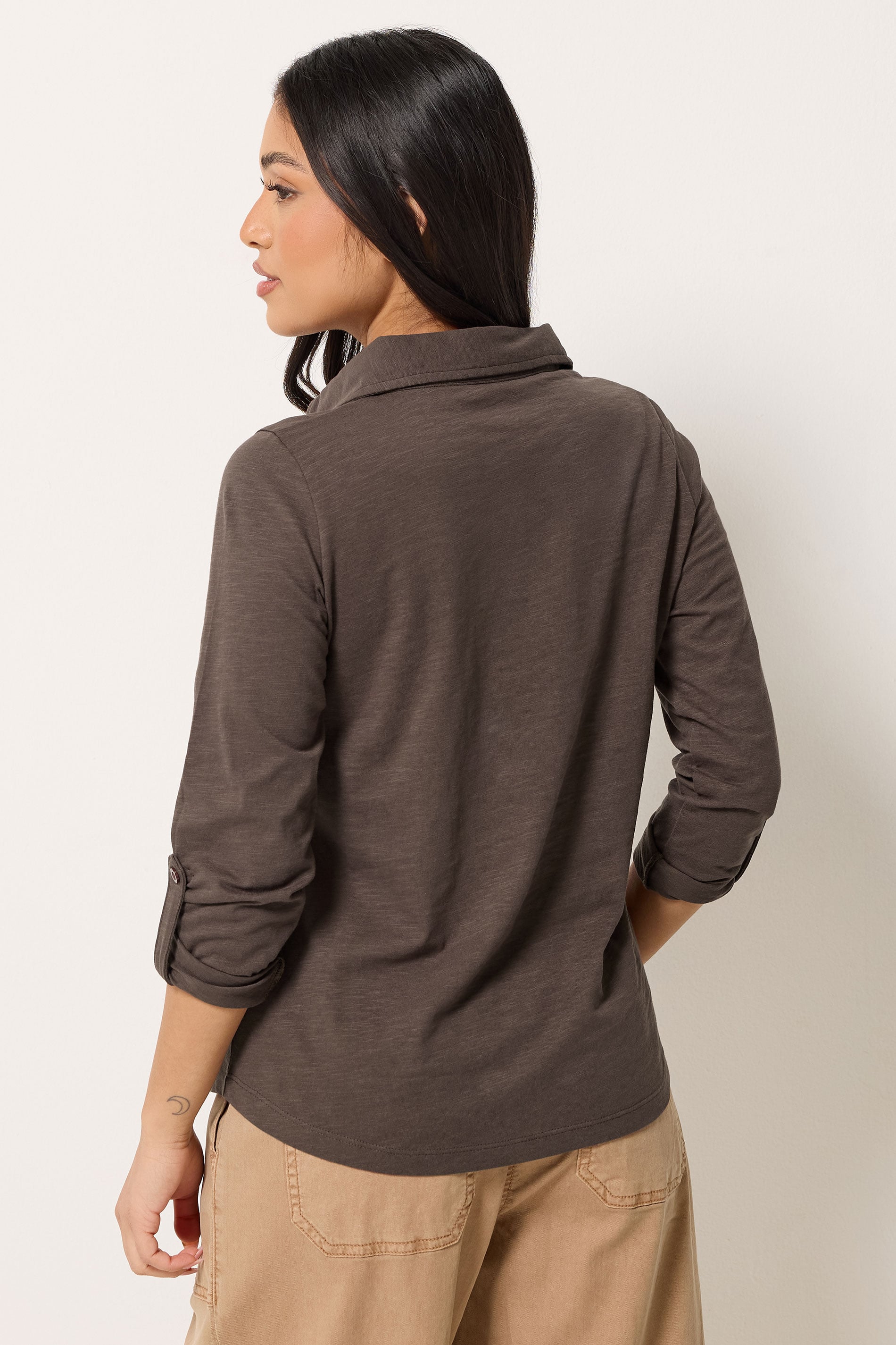 PixieGirl Petite Women's Chocolate Brown Button Cotton Shirt | PixieGirl 2