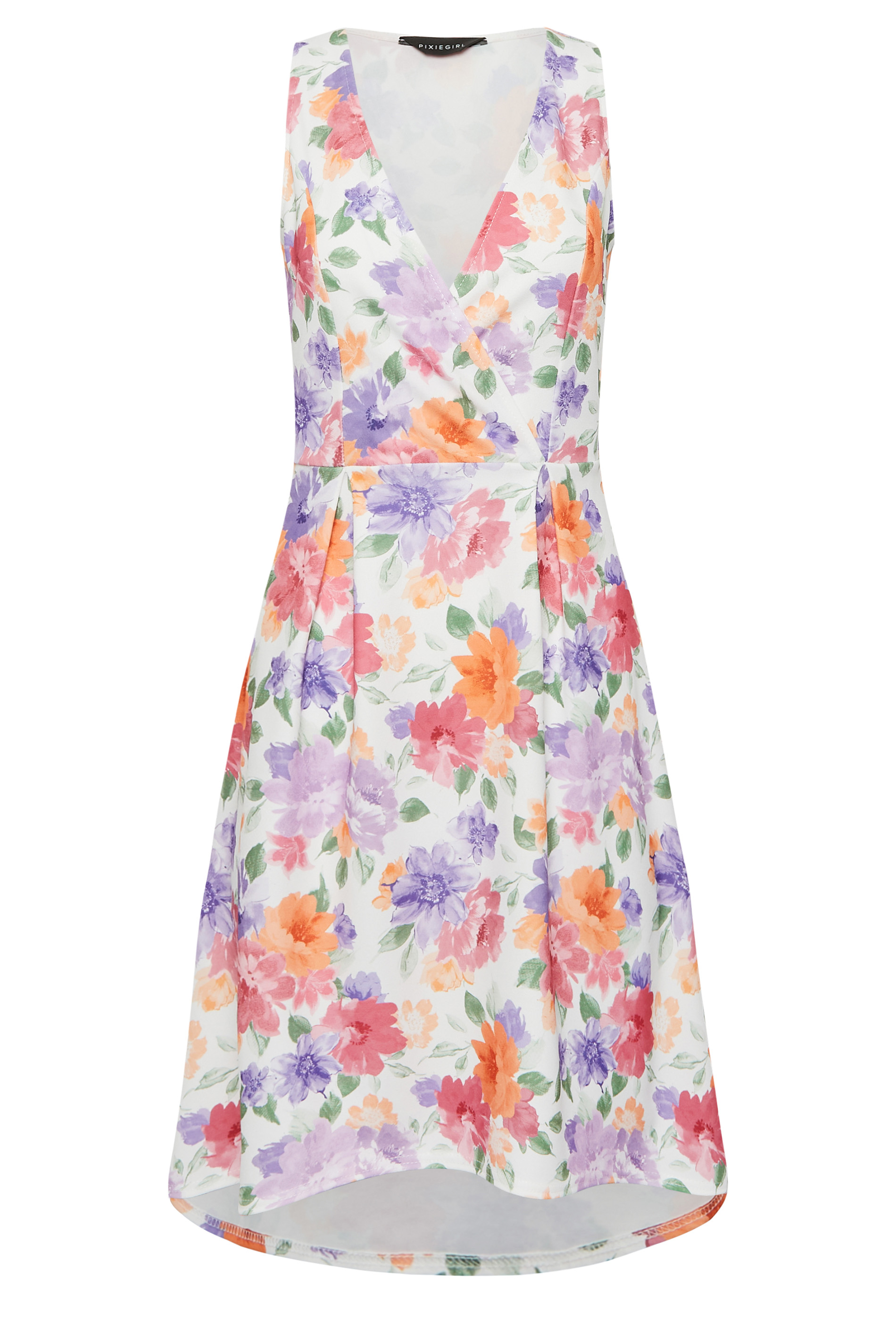 Petite White Floral Dipped Hem Midi Dress | PixieGirl