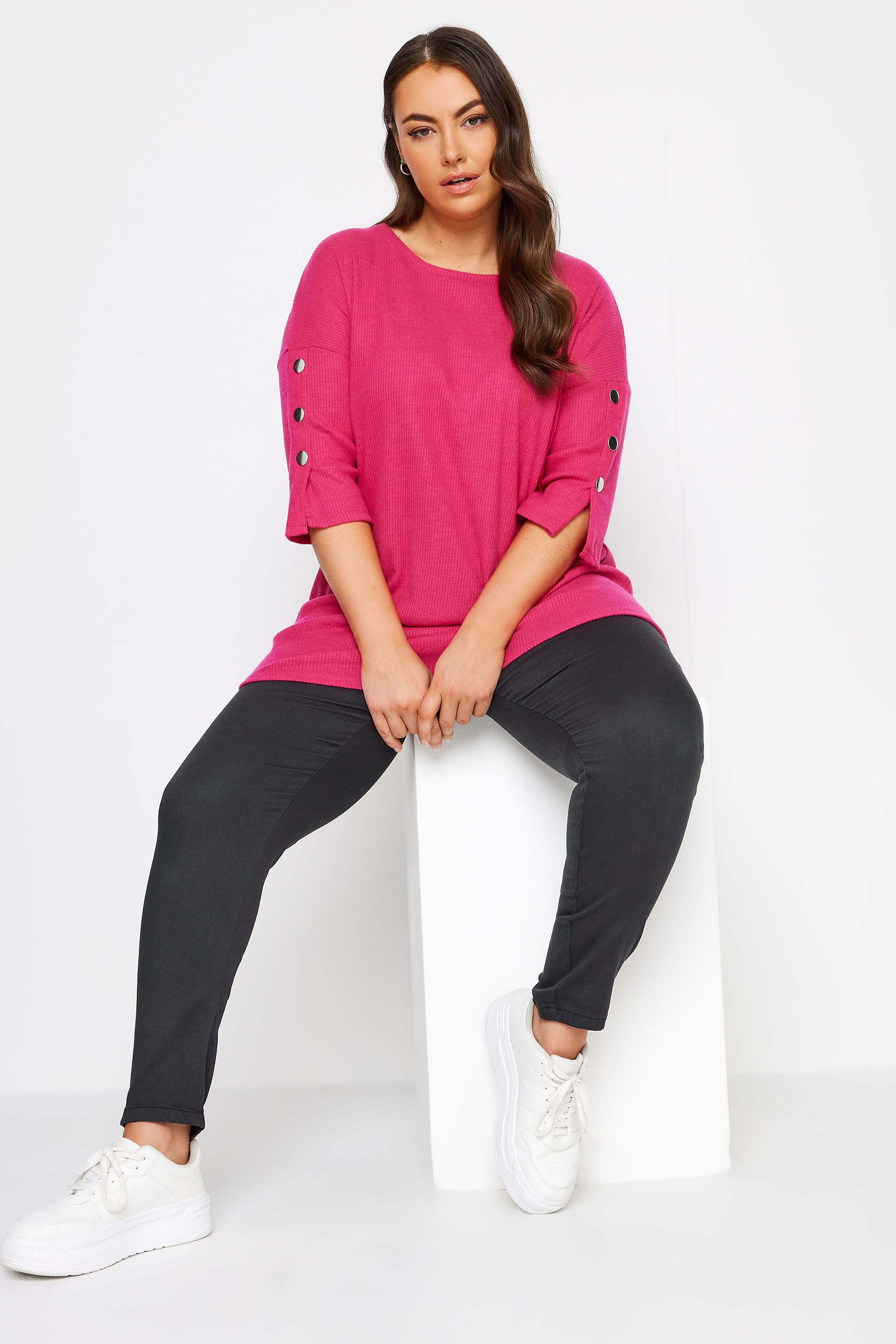 YOURS Plus Size Pink Soft Touch Button Top | Yours Clothing 2