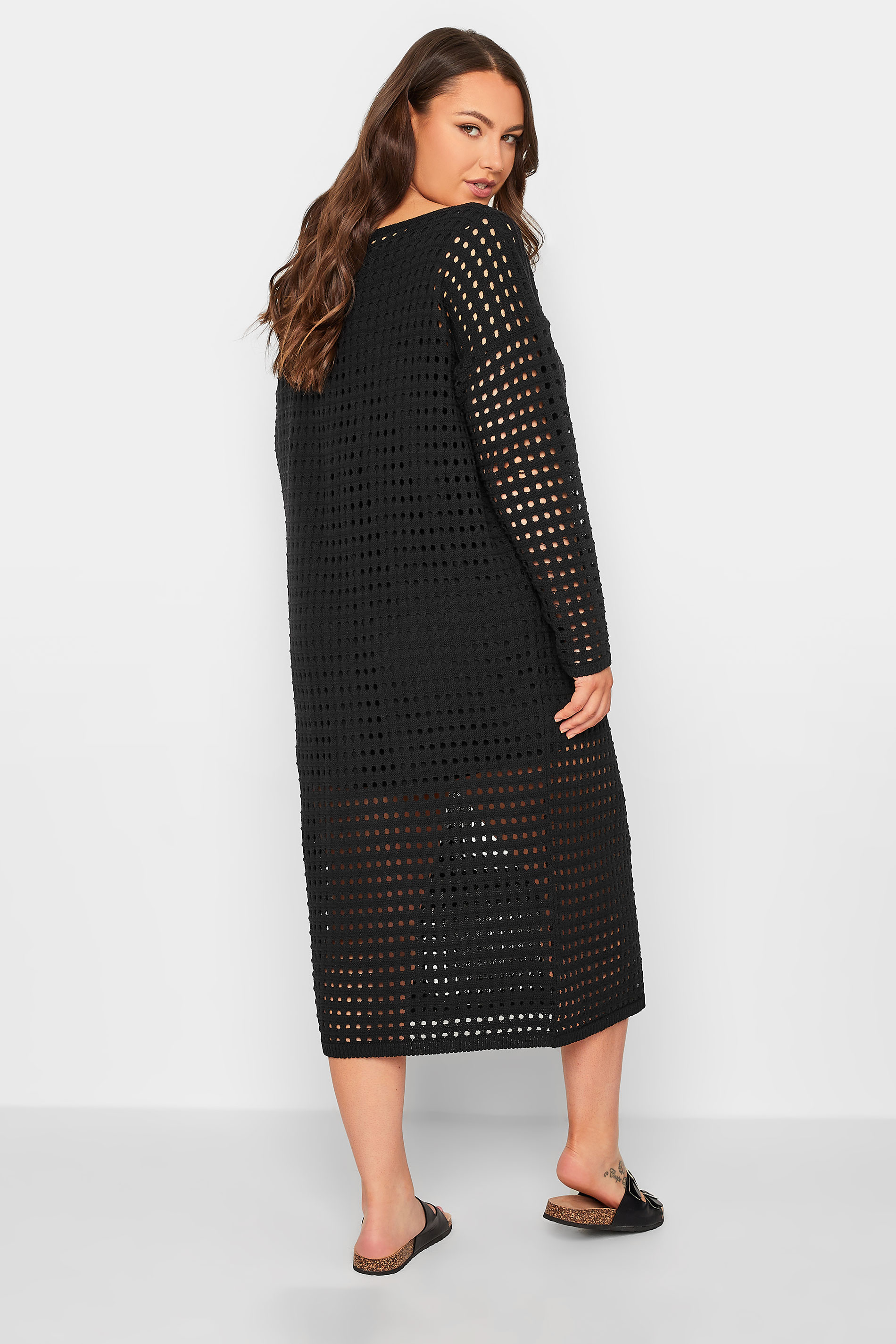 YOURS Curve Black Crochet Midaxi Dress | Yours Clothing 3