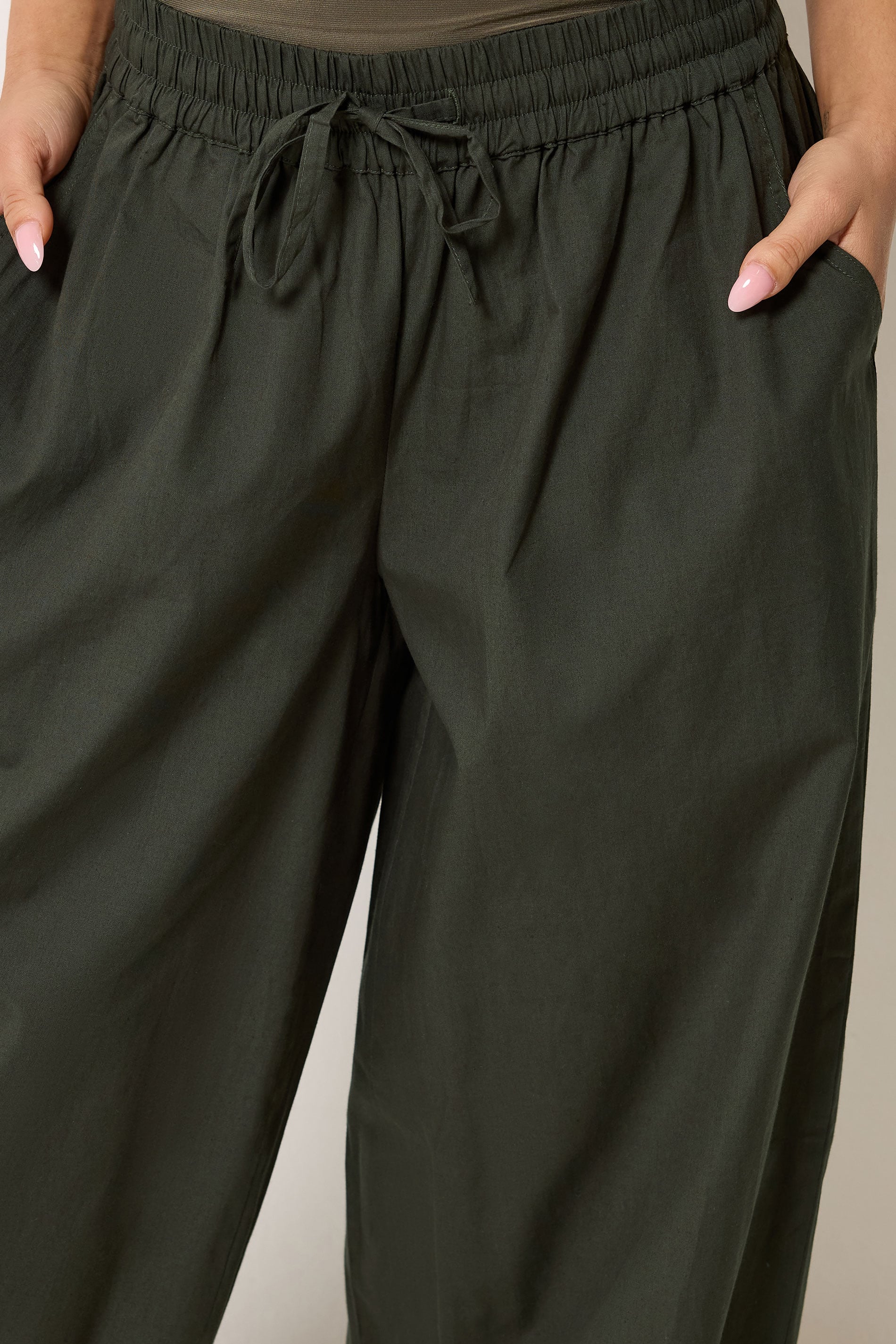PixieGirl Petite Women's Olive Green Cotton Cuffed Balloon Trousers | PixieGirl 5