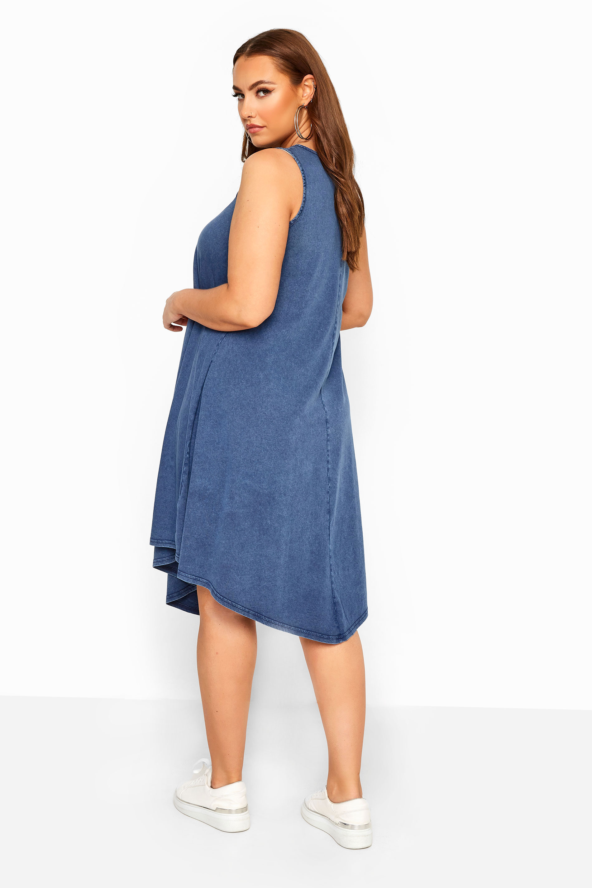Blue Chambray Denim Look Swing Dress 