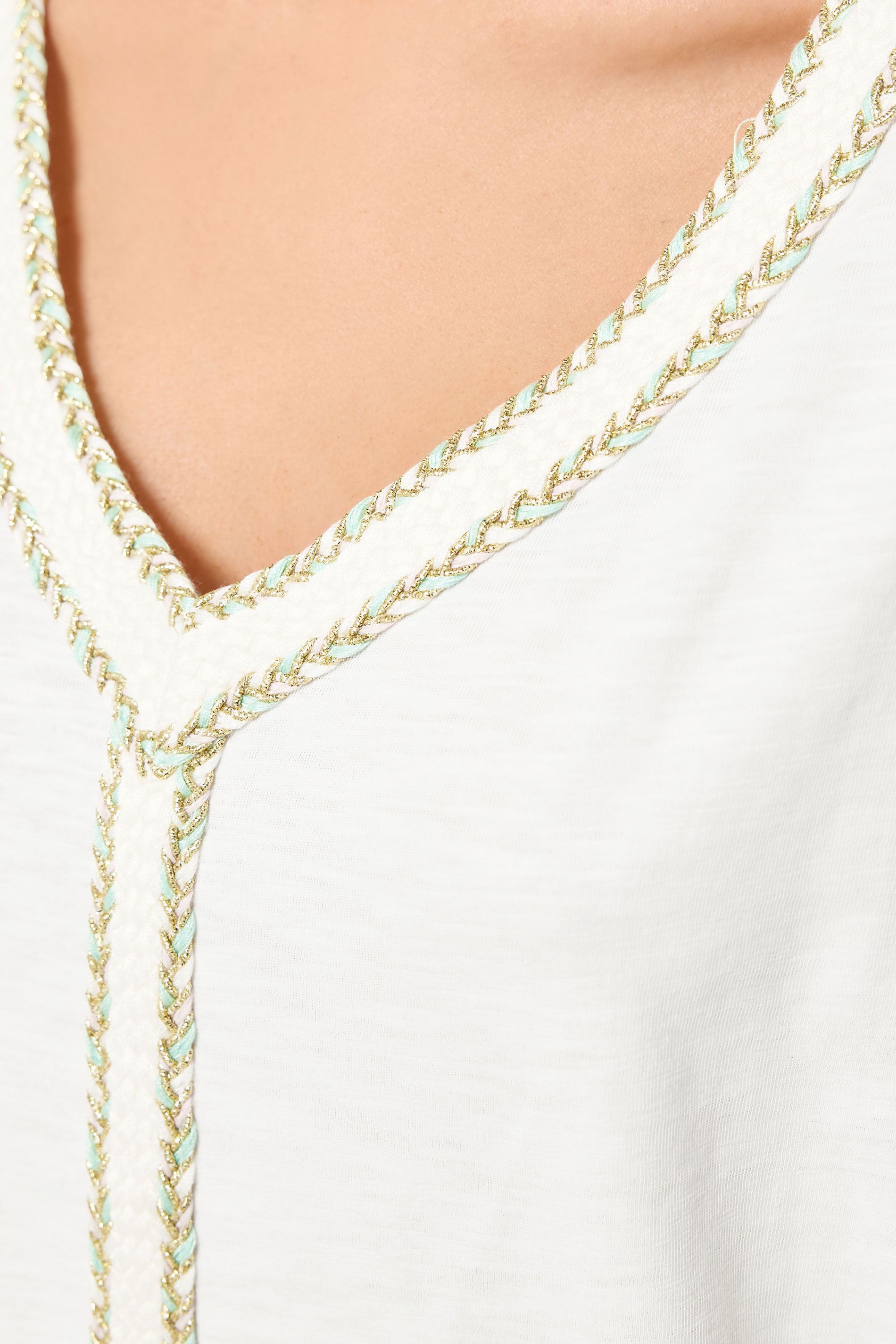 M&Co White Rope Cotton Embroidered T-Shirt | M&Co 5