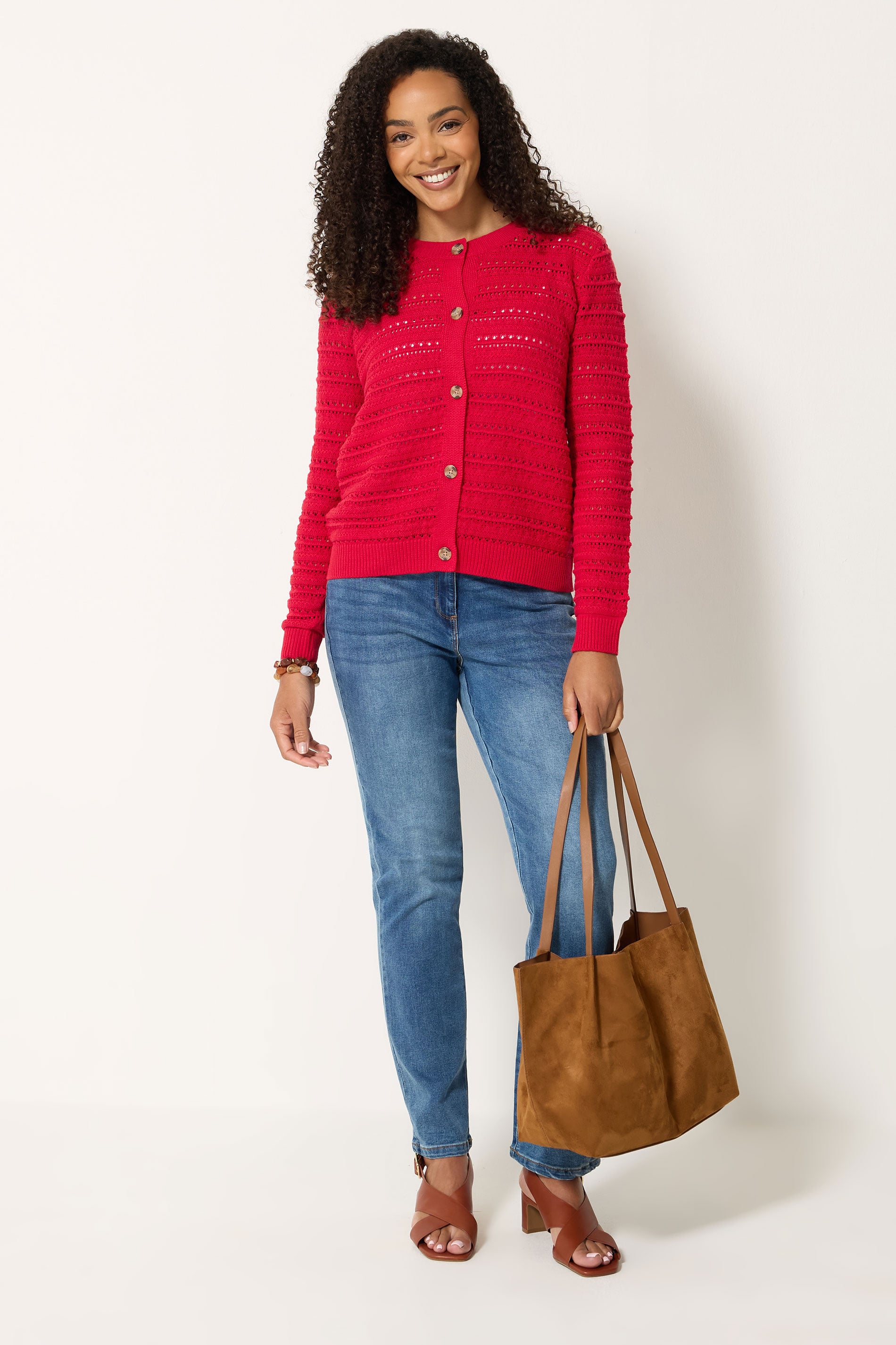 M&Co Red Crew Neck Crochet Cardigan | M&Co 1
