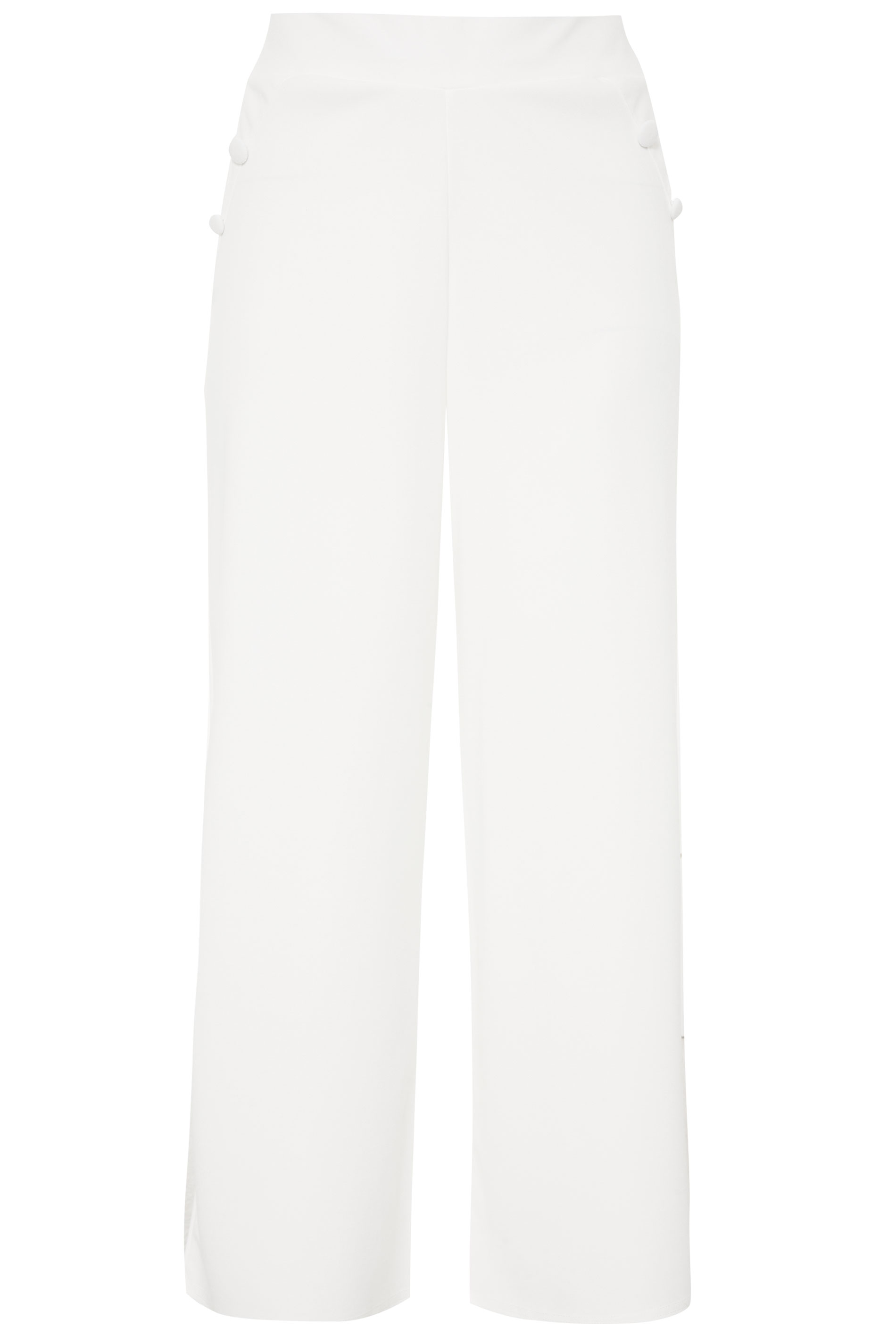 YOURS LONDON White Button Scuba Crepe Wide Leg Trousers | Yours Clothing