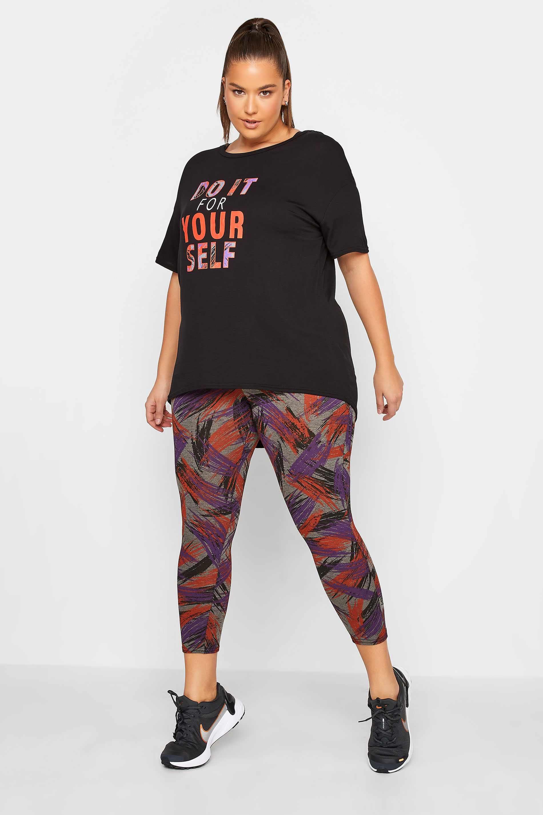 YOURS Curve Plus Size ACTIVE Black 'Do It For Yourself' Slogan T-Shirt | Yours Clothing 3