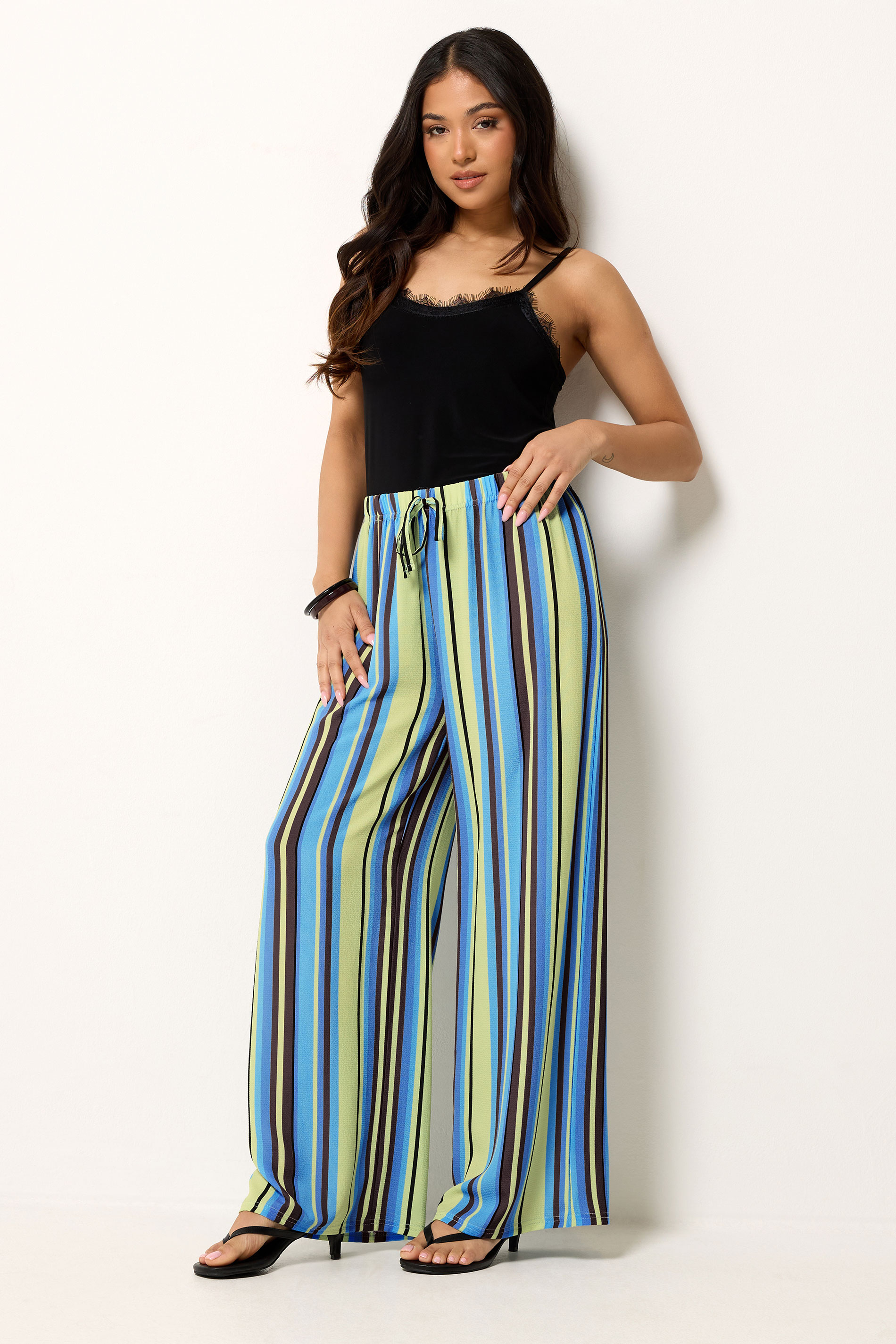 PixieGirl Petite Blue Striped Wide Leg Trousers | PixieGirl 3