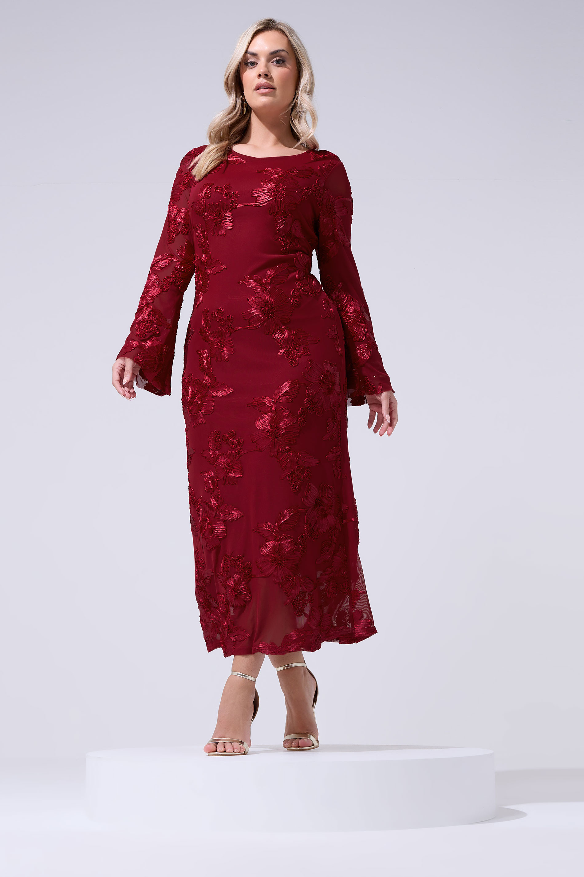 YOURS LONDON Plus Size Red Floral Applique Maxi Dress | Yours Clothing 1