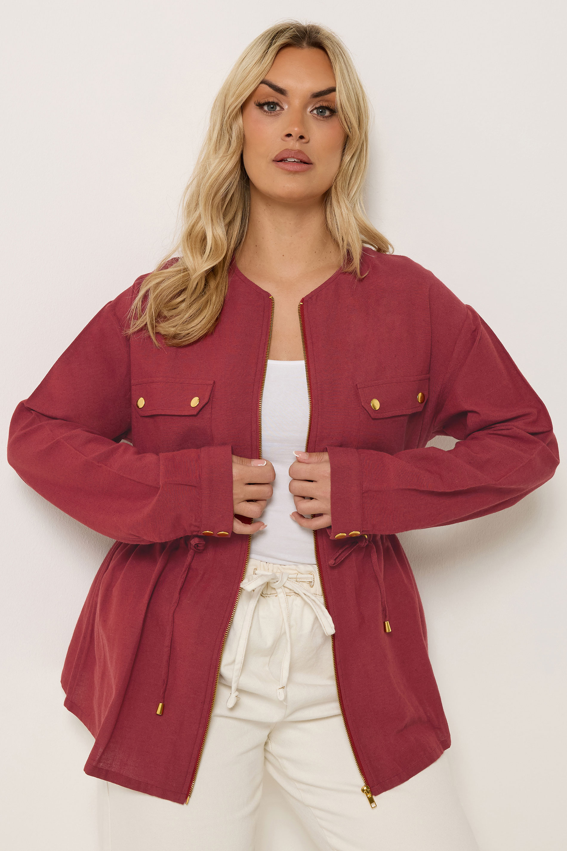 YOURS Plus Size Red Linen Shacket | Yours Clothing 1