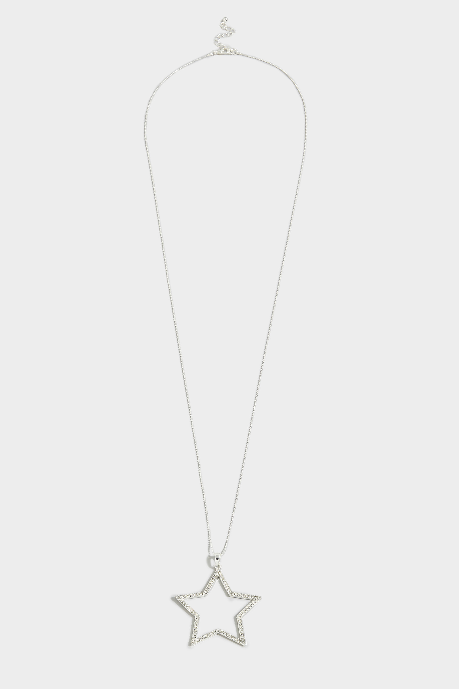 Plus Size Silver Tone Diamante Star Long Necklace | Yours Clothing 1