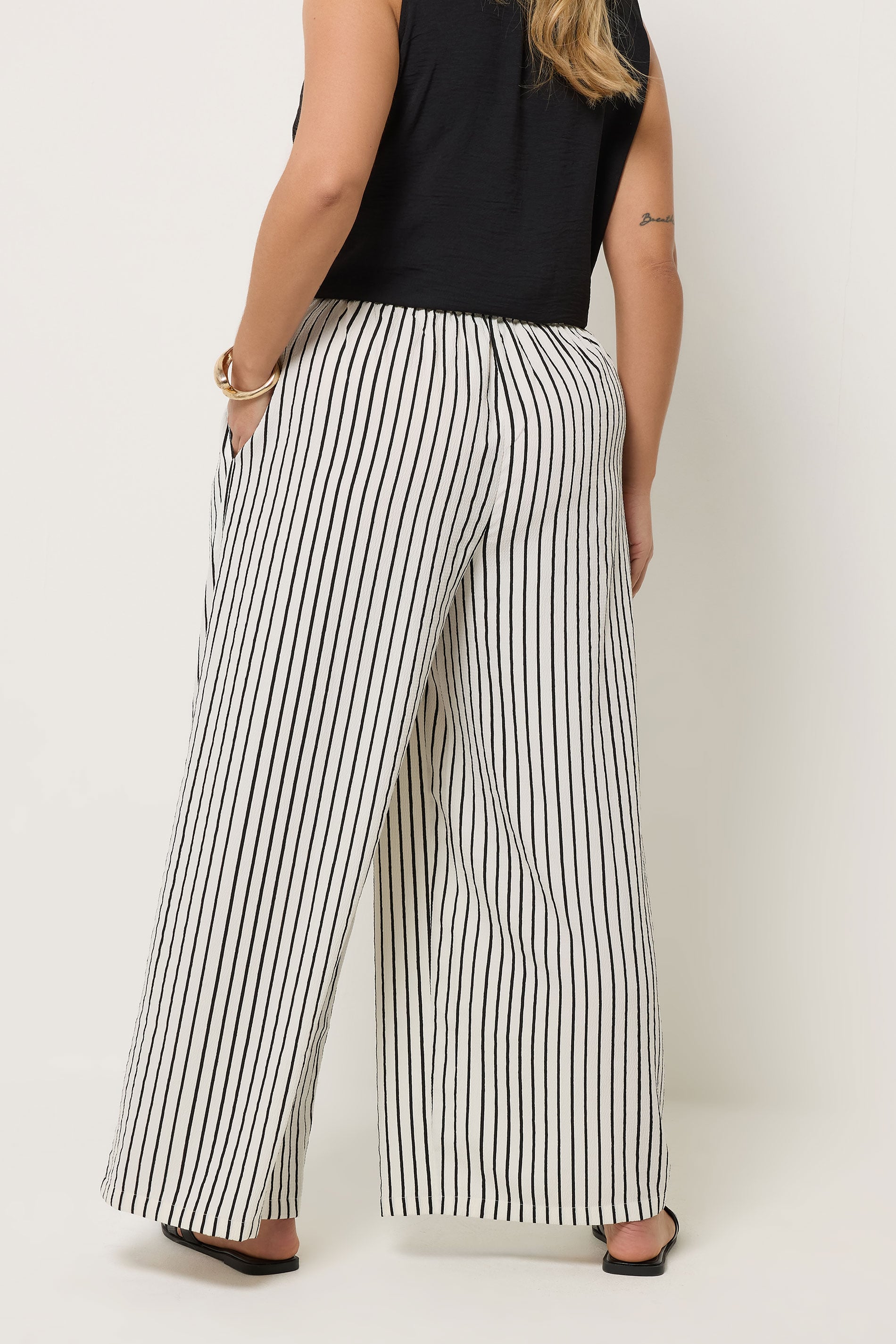 YOURS Plus Size White Stripe Paper Bag Waist Trousers | Yours Clothing 2