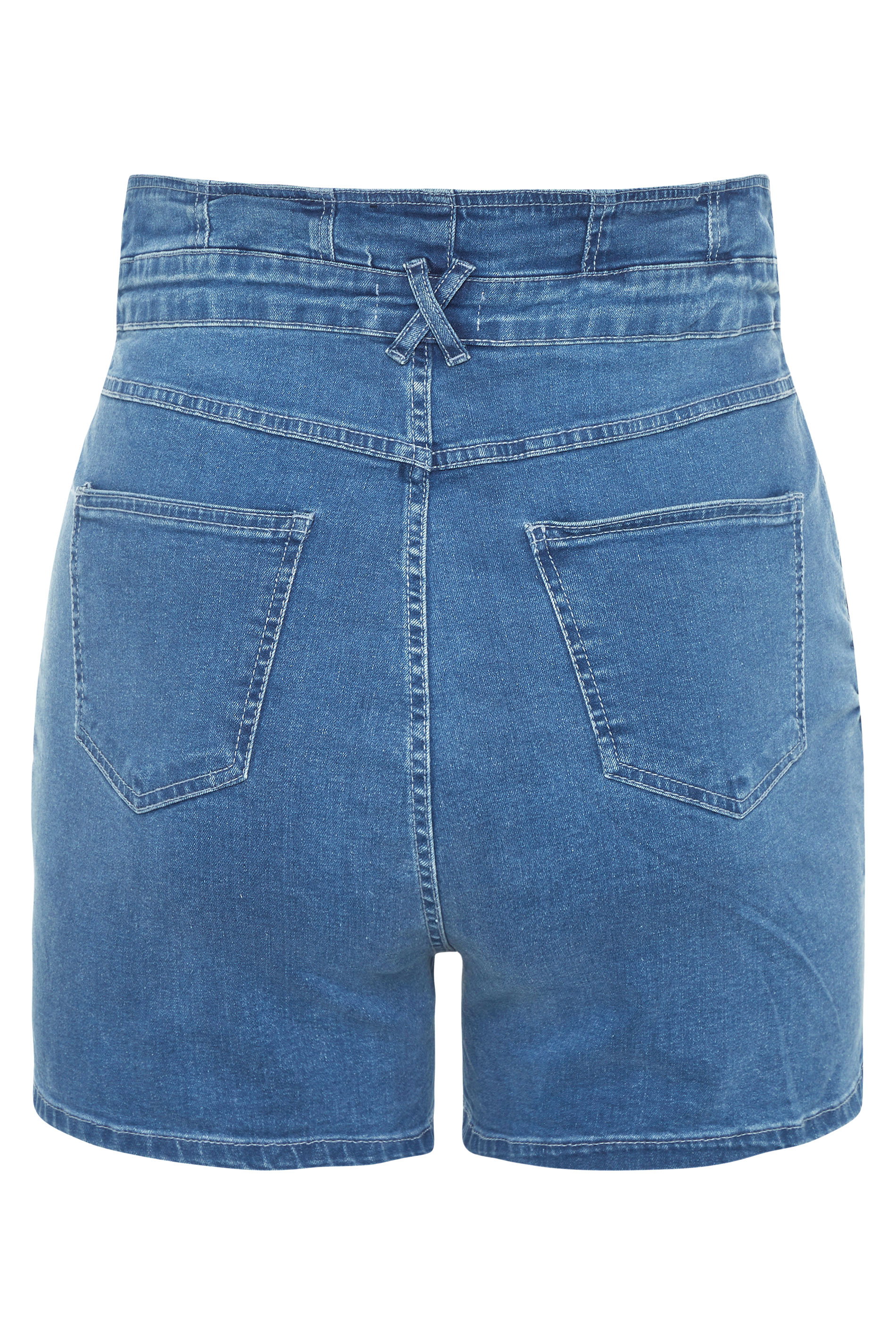 Mid Blue Corset High Waist Denim Shorts 