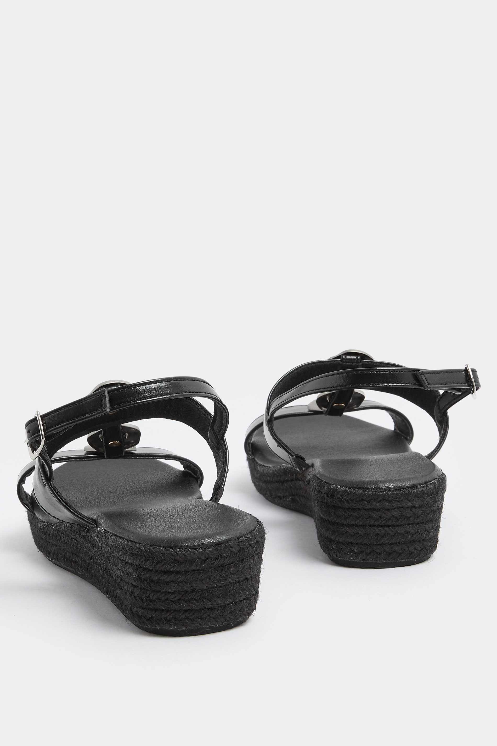Black Hammered Disk Wedge Sandals In Wide E Fit | Yours Clothing 4