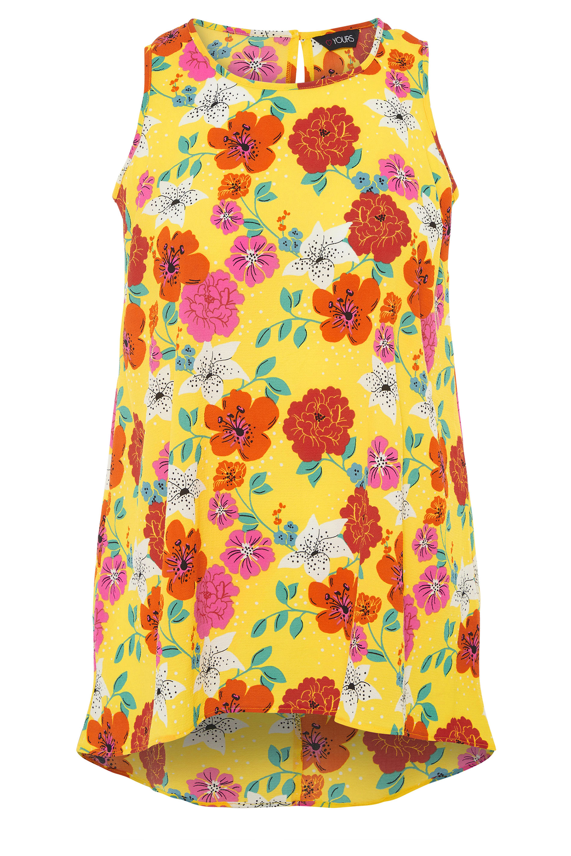 Yellow Floral Print Sleeveless Top | Yours Clothing