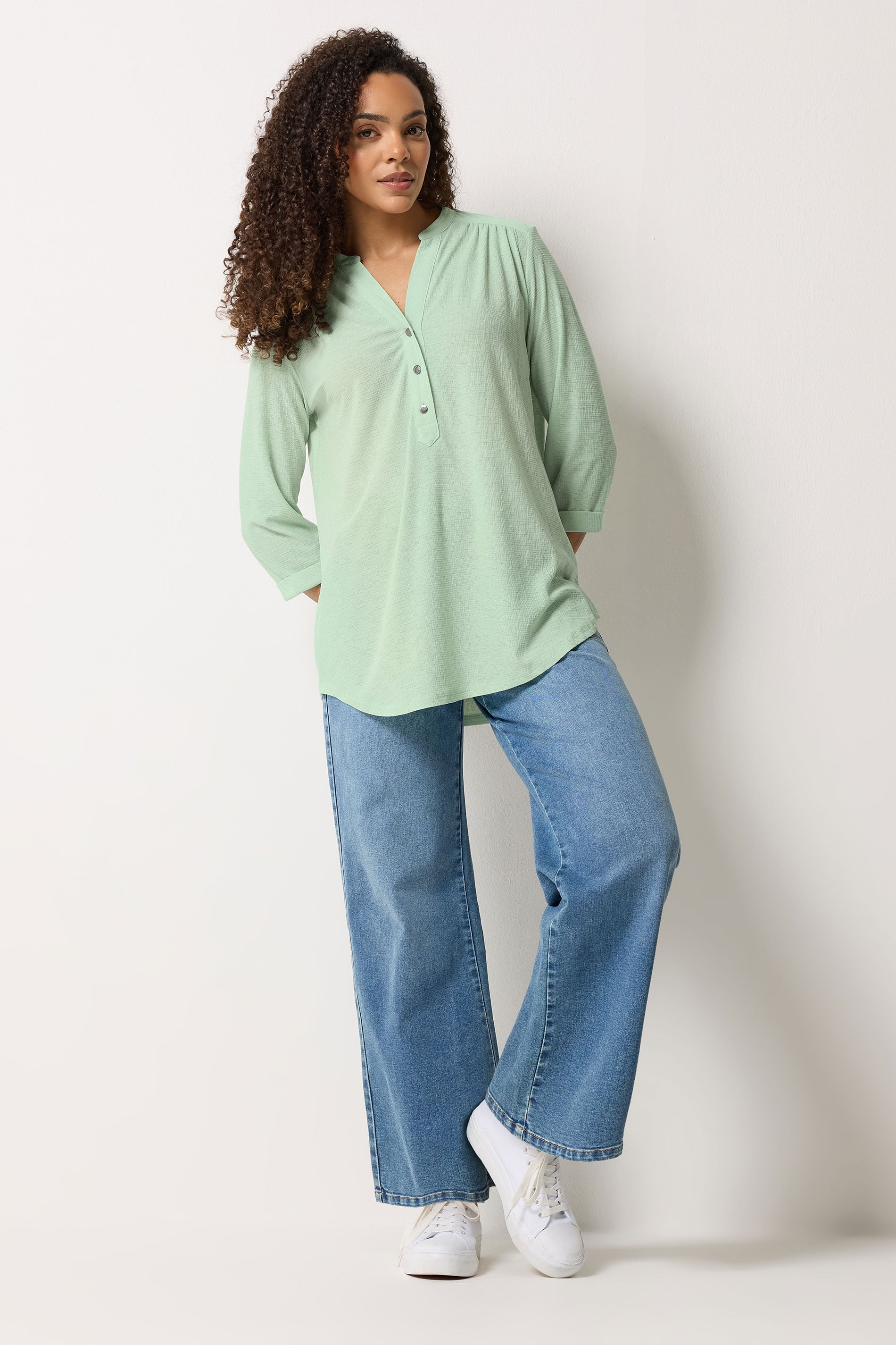 M&Co Green Textured Half Placket Shirt | M&Co 1
