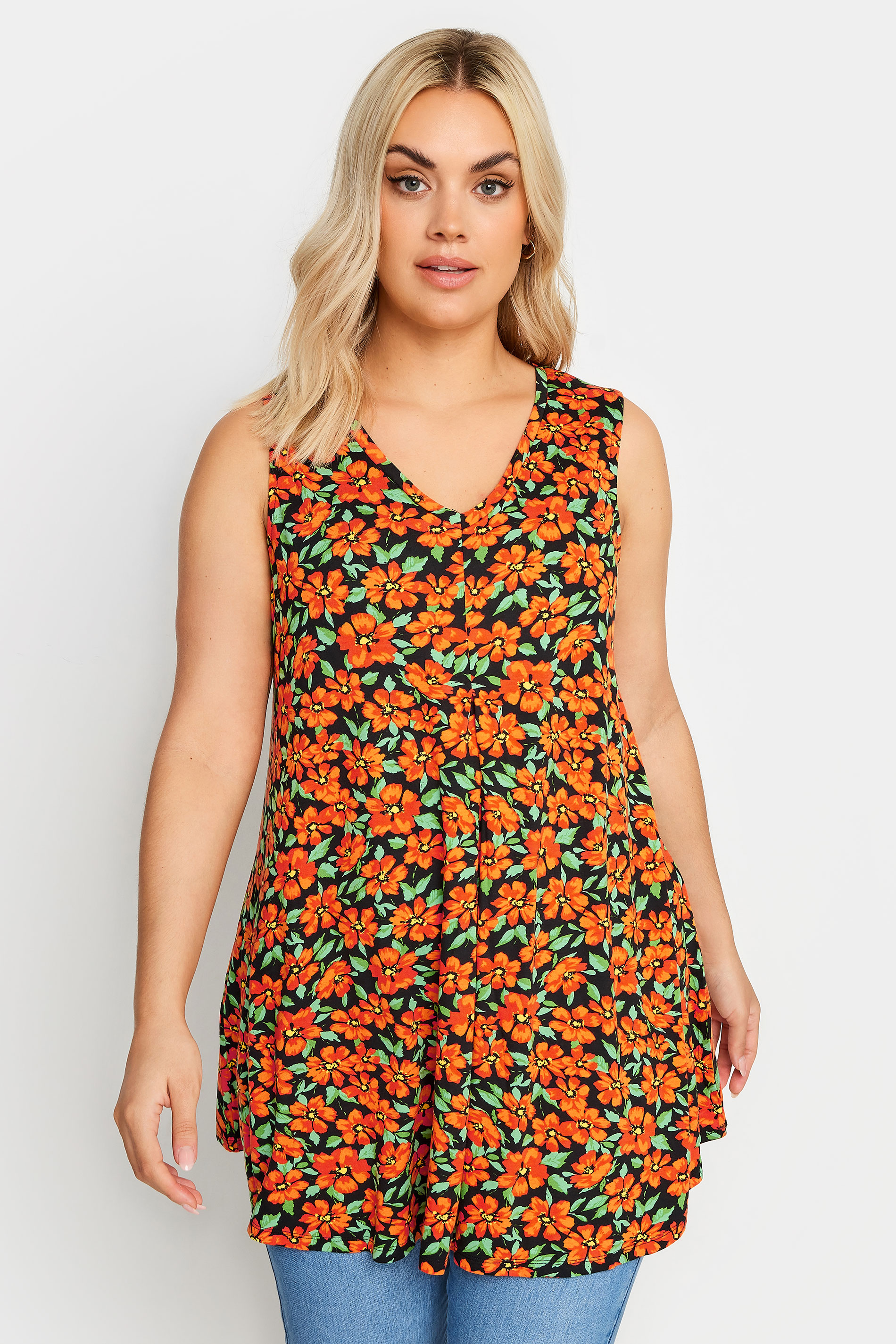 YOURS Plus Size Orange Floral Printed Vest Top | Yours Clothing 1