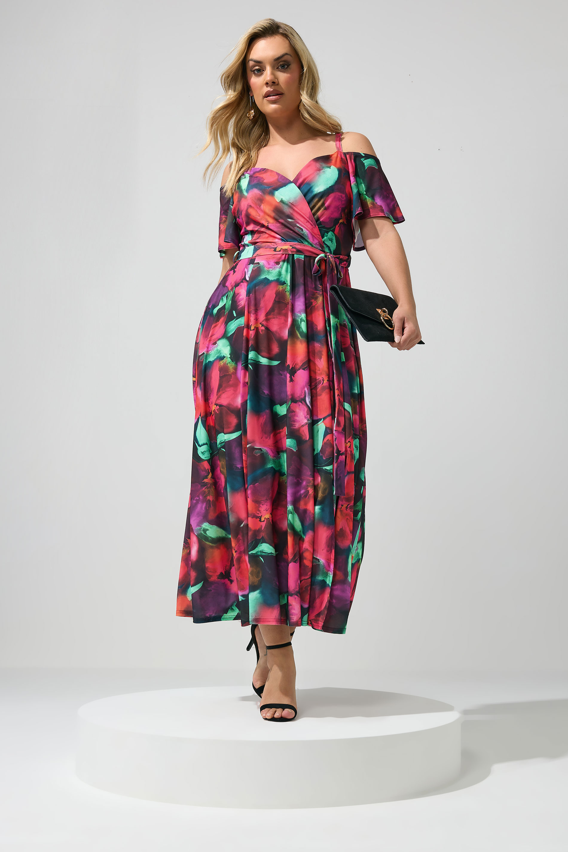 YOURS LONDON Plus Size Red & Purple Abstract Floral Print Maxi Dress | Yours Clothing 1