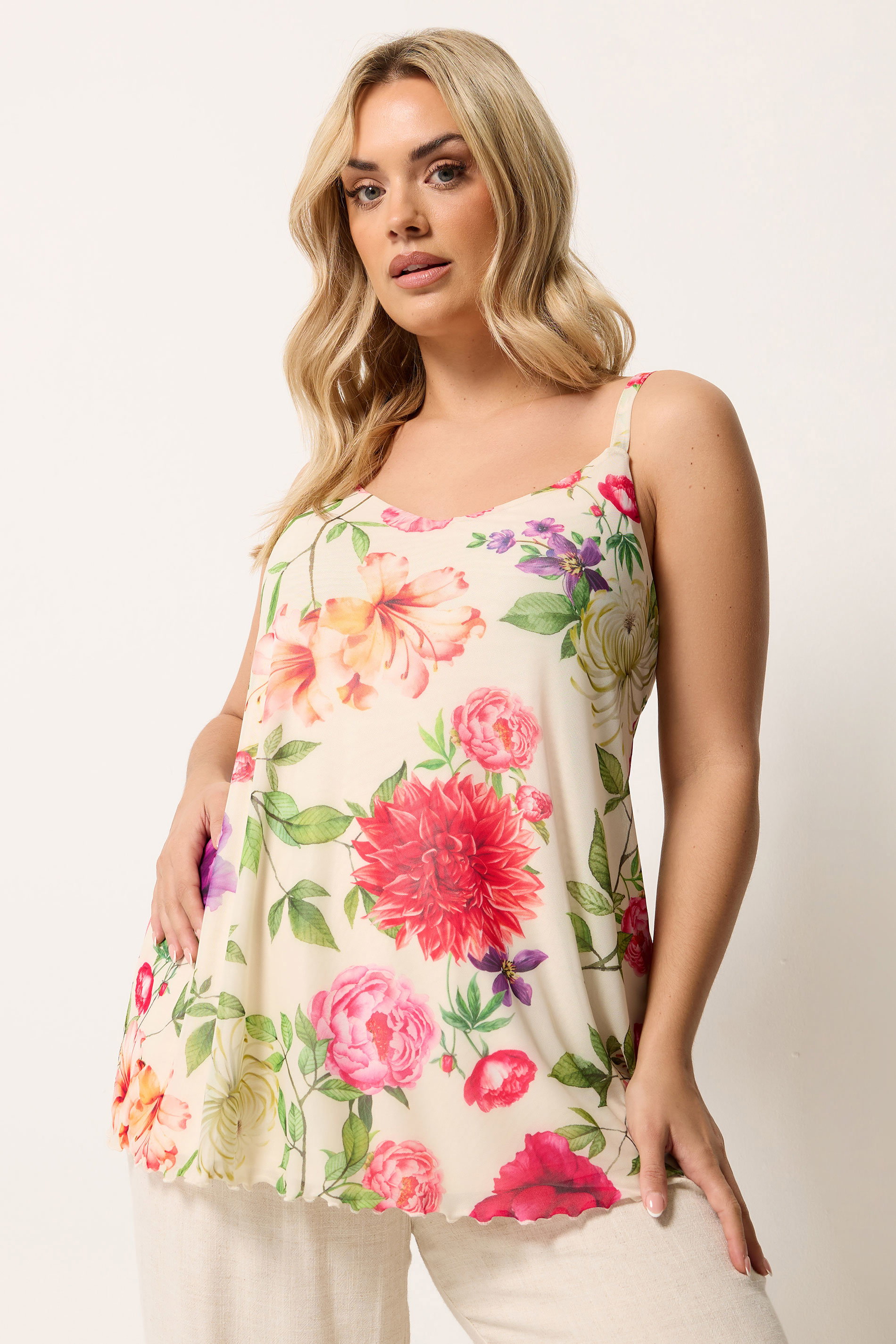 YOURS Plus Size Ivory White Floral Swing Vest | Yours Clothing 3