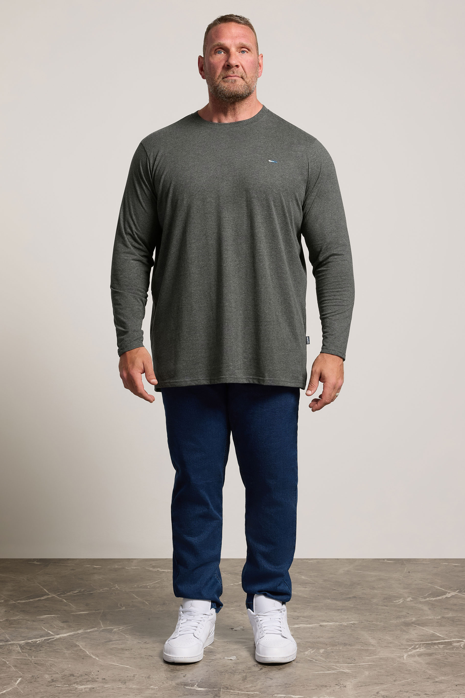 BadRhino Big & Tall Charcoal Grey Extra Long Long Sleeve T-Shirt | BadRhino 1