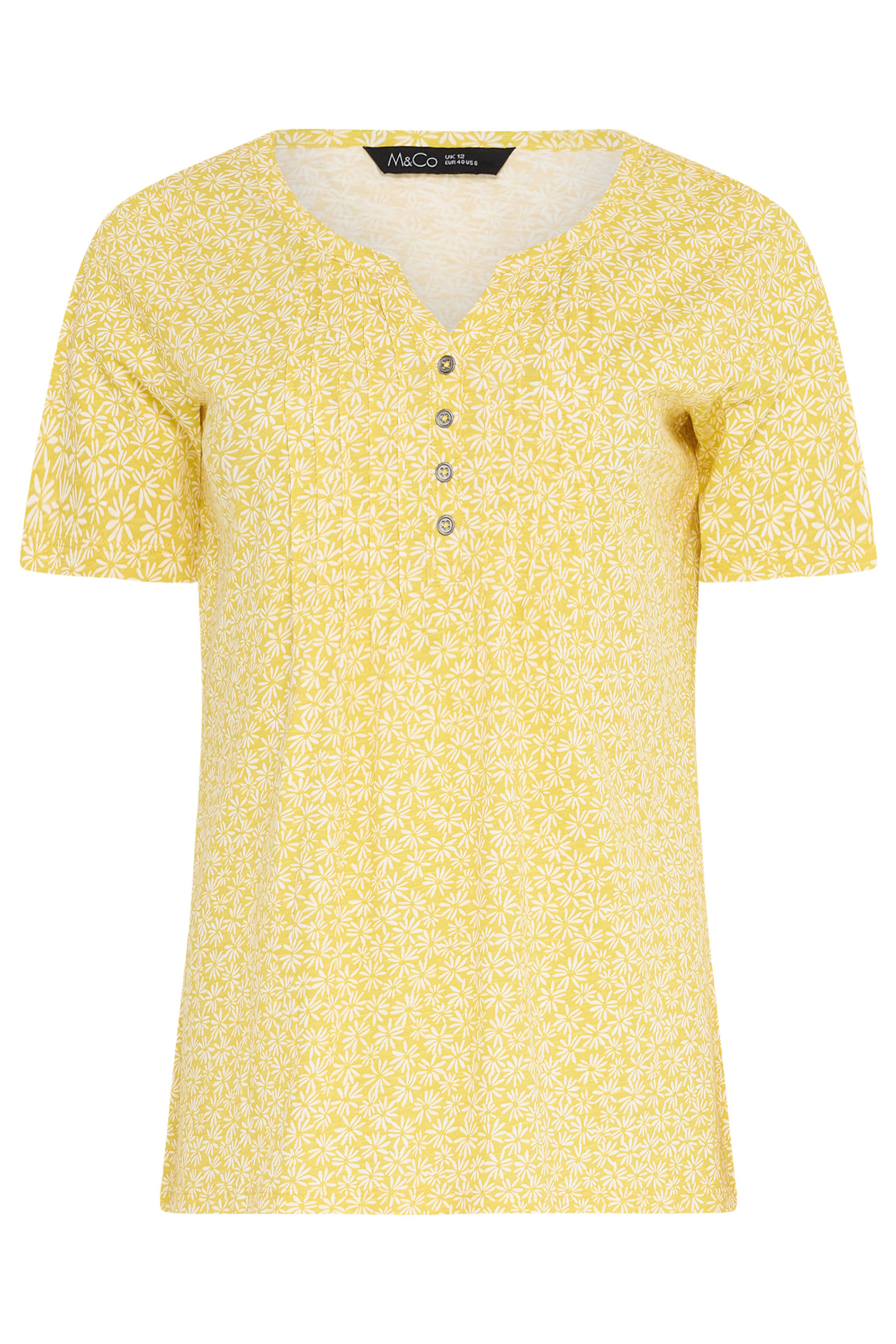 M&Co Yellow Floral Cotton Henley Top | M&Co 5